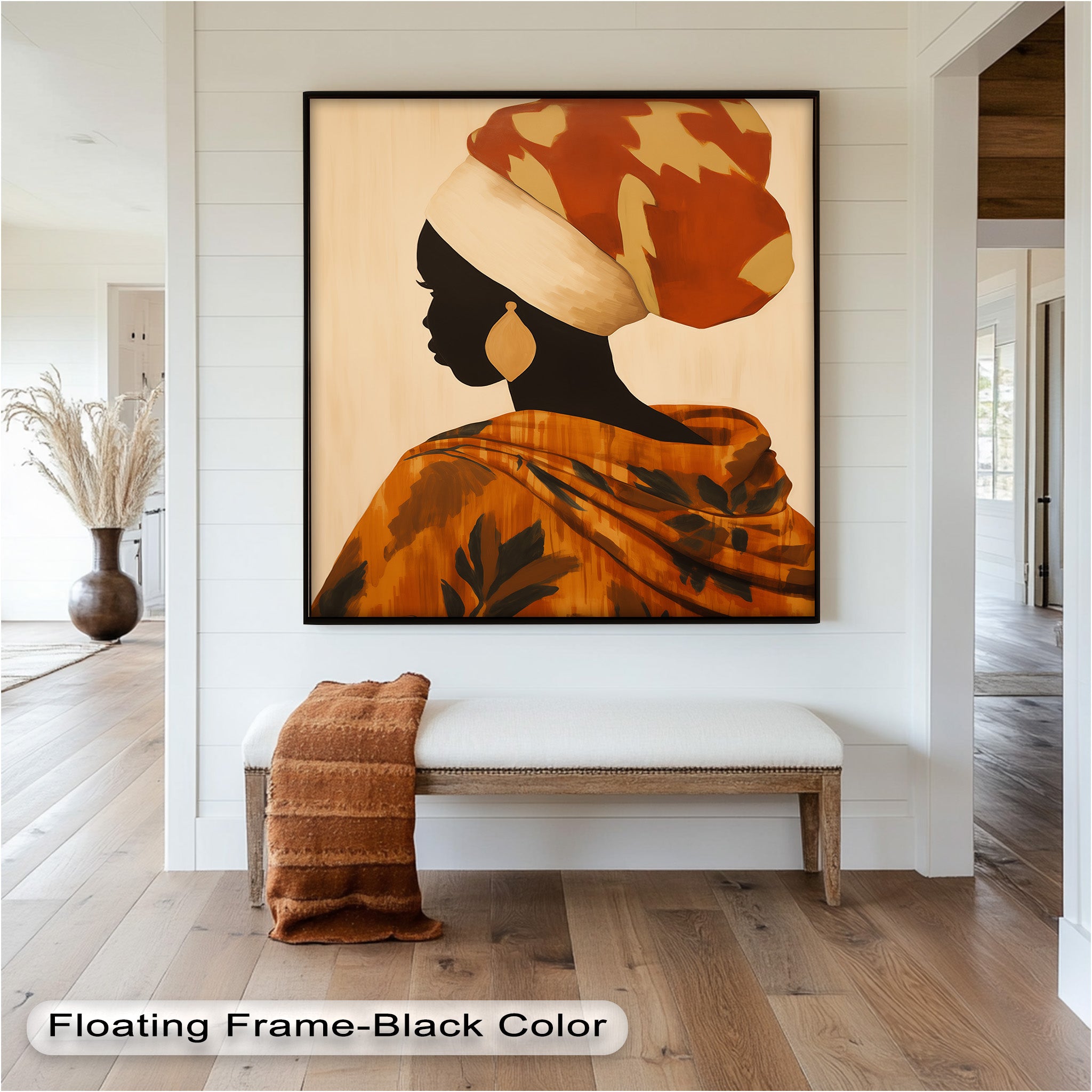 African Woman Silhouette Art - Handmade Framed Oil Painting Wall Decor for Living Room, Bedroom & Office | Unique Home Gift Idea