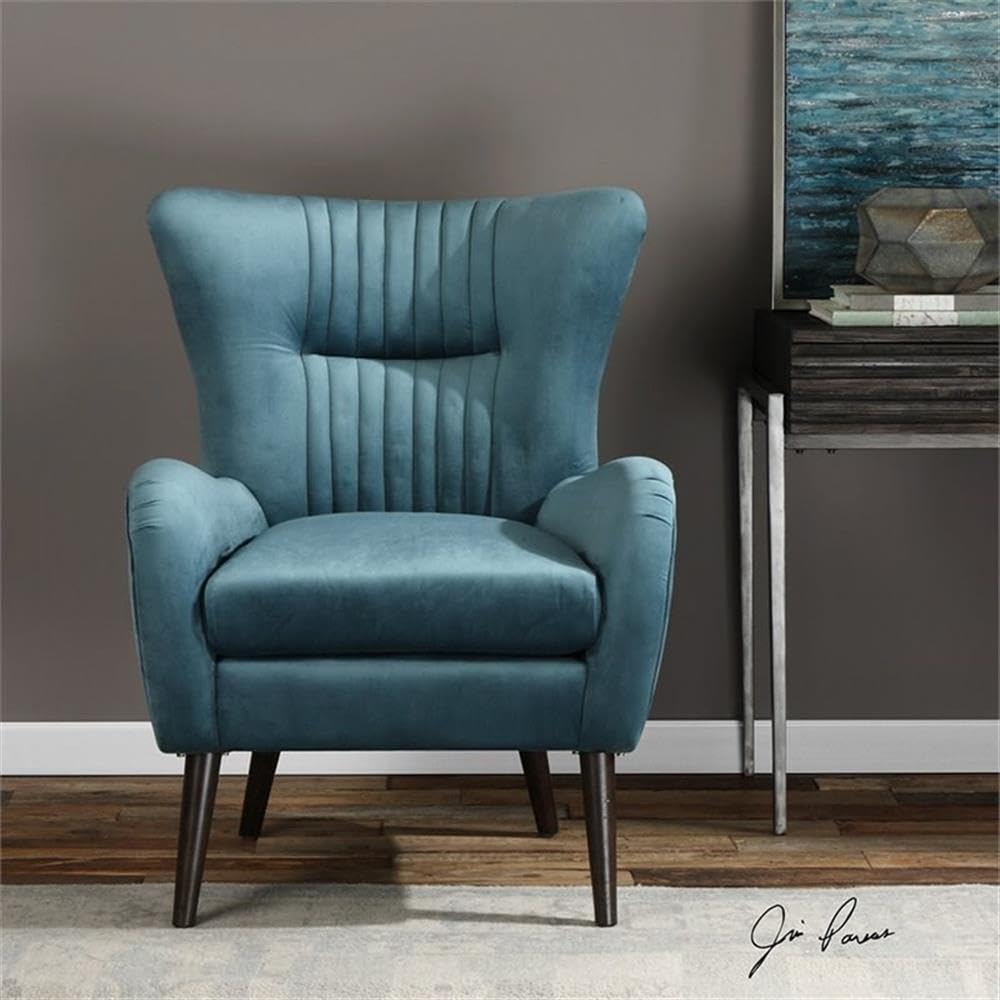 BOWERY HILL Modern Accent Chair - Teal Blue & Espresso Finish - Perfect for Living Room, Bedroom or Office Decor