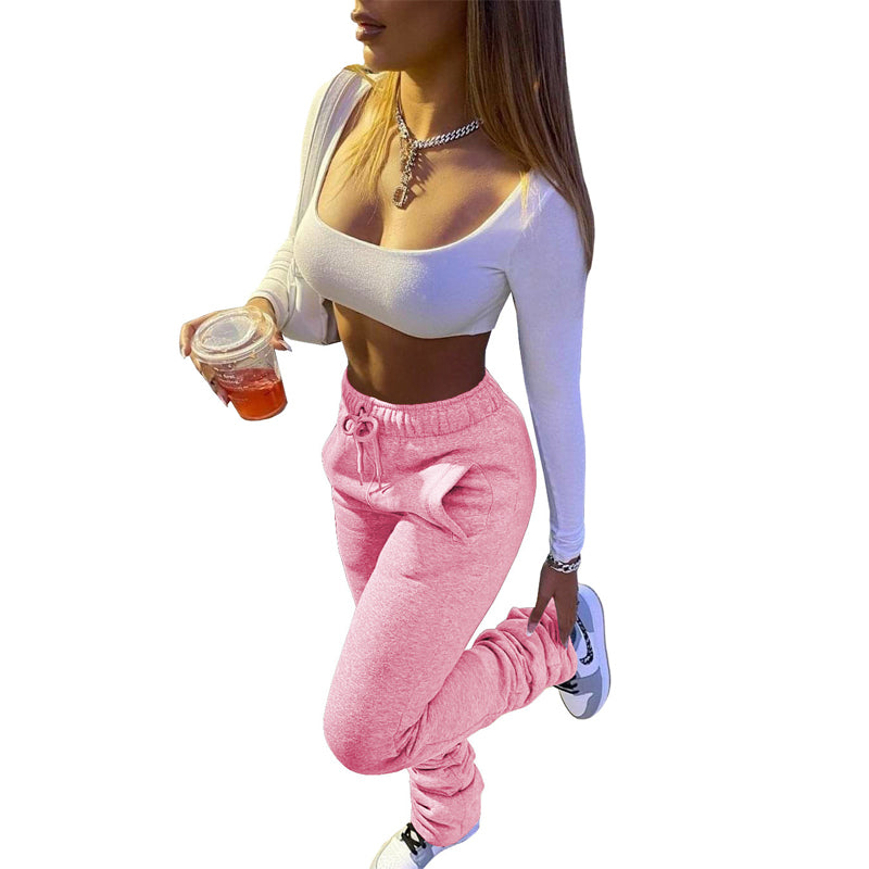 Stylish Solid Color Drawstring Ruched Pants for Women - Comfortable High Waisted Lounge & Yoga Pants - Perfect for Workout, Travel and Casual Wear