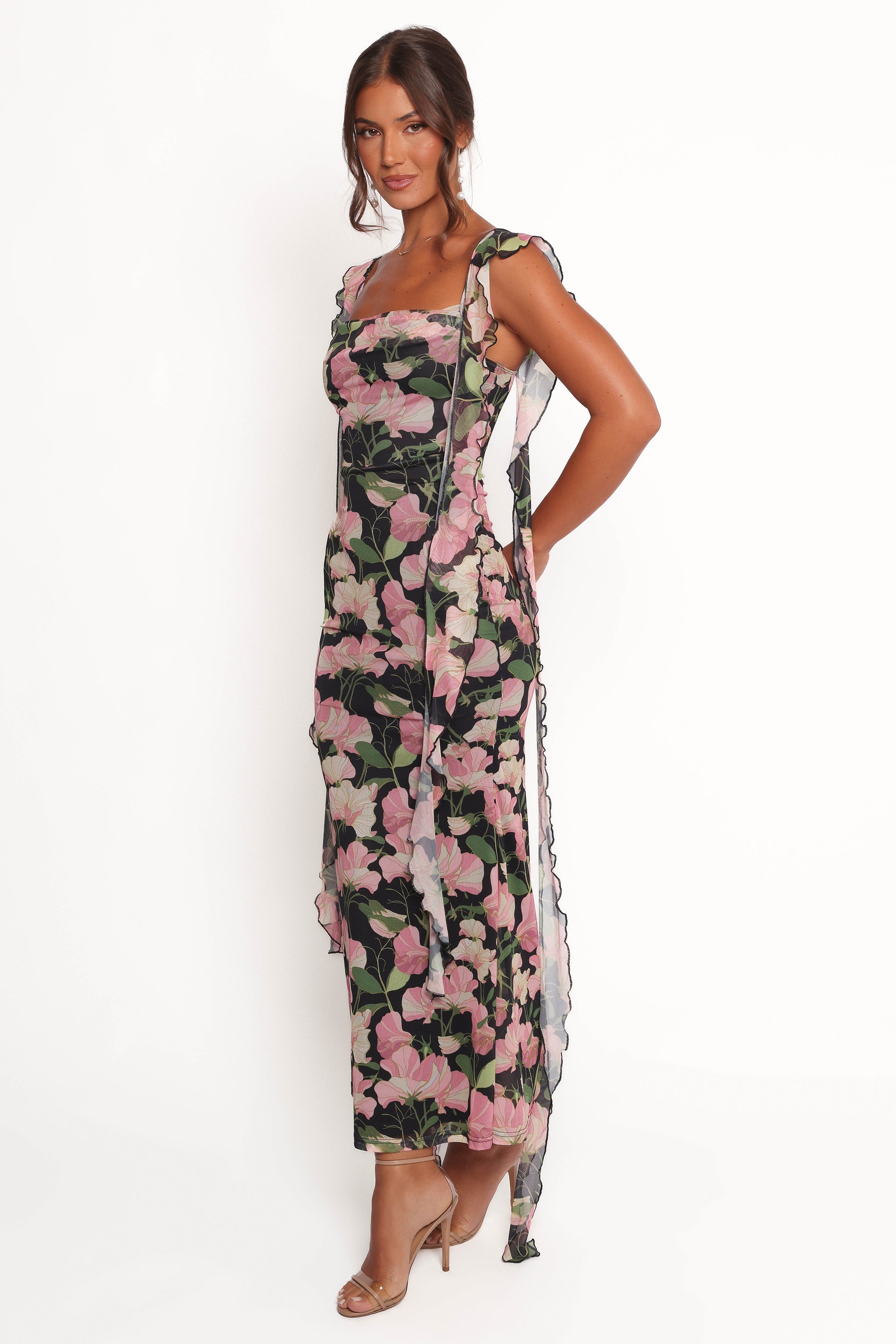 Chiara Maxi Dress - Black Floral Print Women's Long Dress for Summer, Beach, Party & Special Occasions