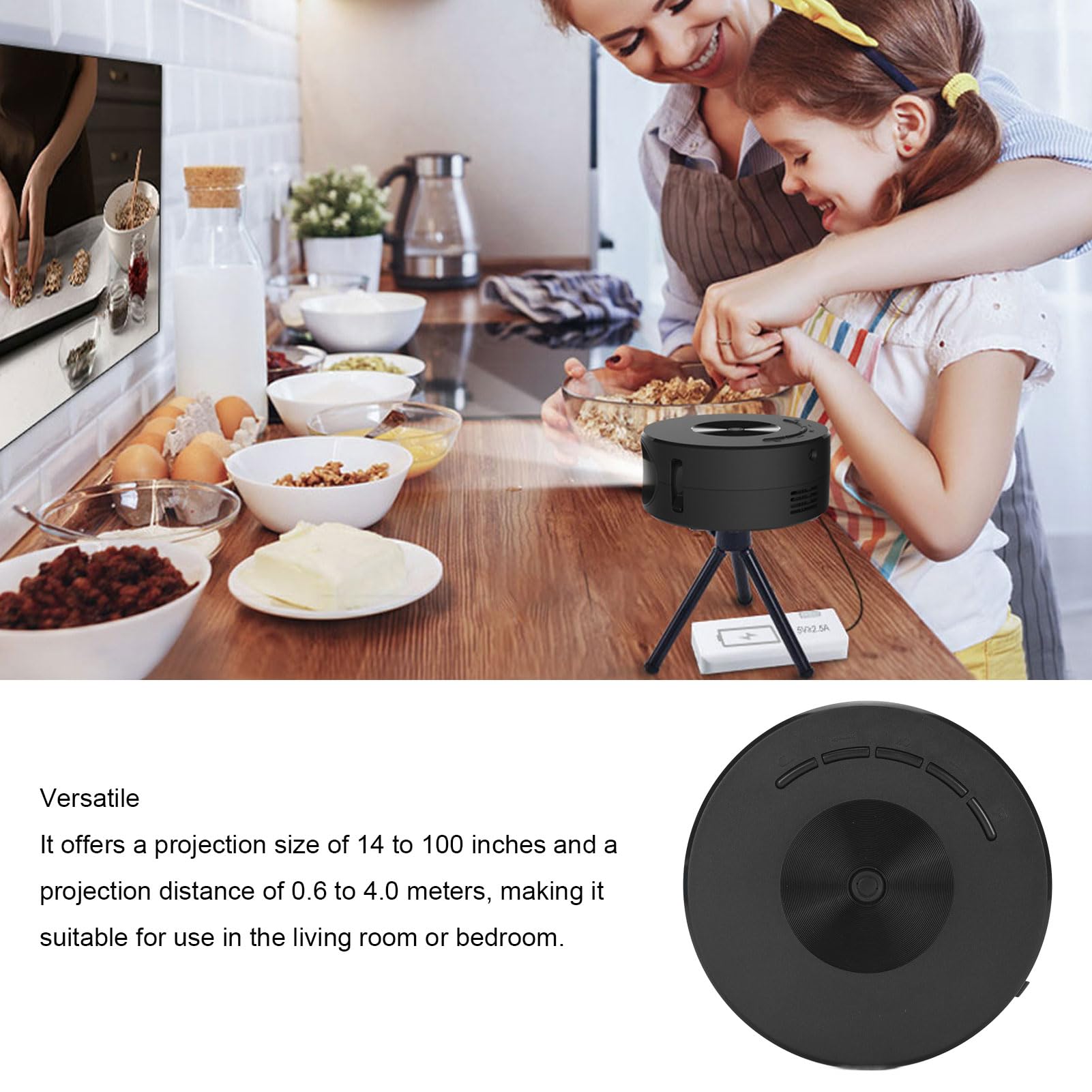 Mini LED Projector with Eye Protection & Built-in Speaker - HD Portable Pocket Movie Projector for Home Theater, Outdoor Camping & Kids Entertainment (Black)