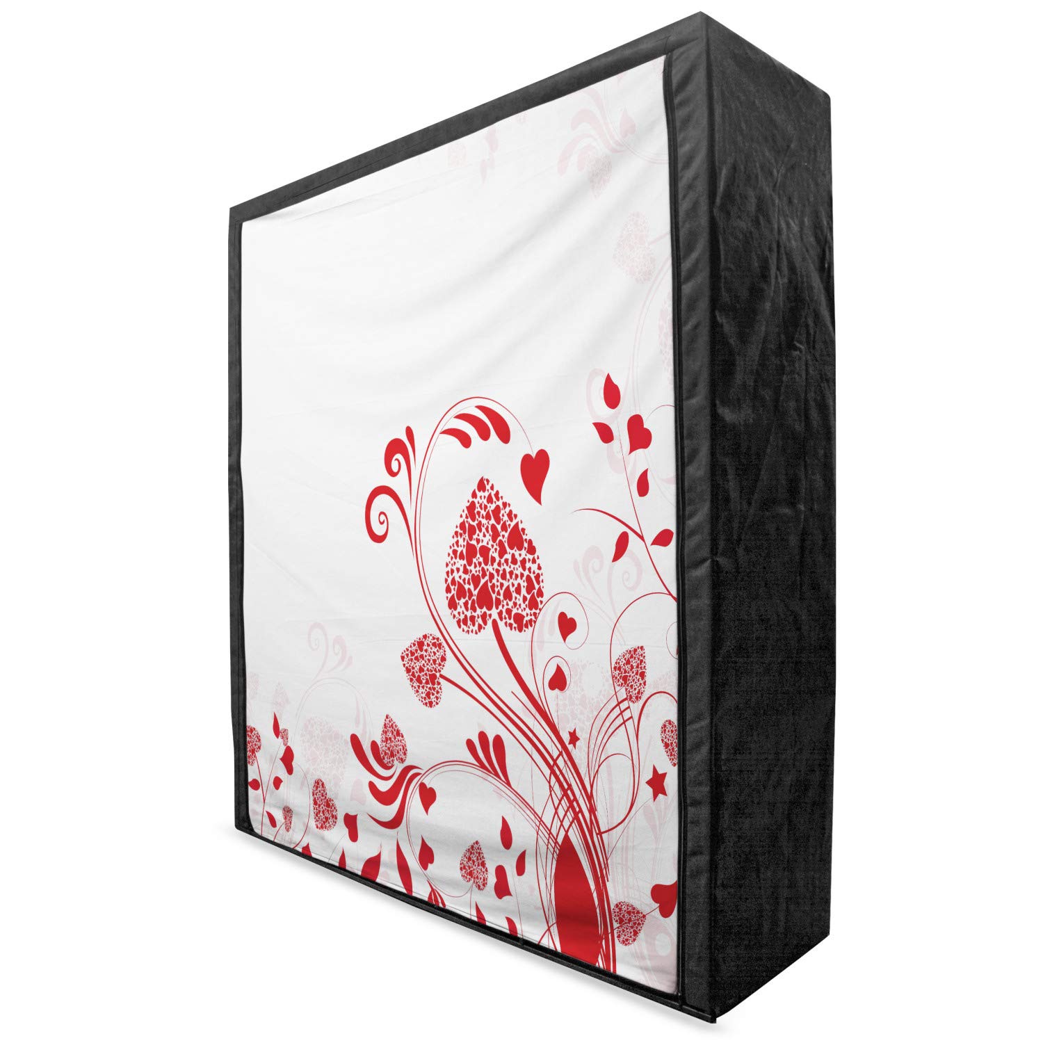 Ambesonne Red Portable Fabric Wardrobe with Floral Nature Design - Heart Shaped Blooms & Curly Leaves Romantic Garden Pattern - 59