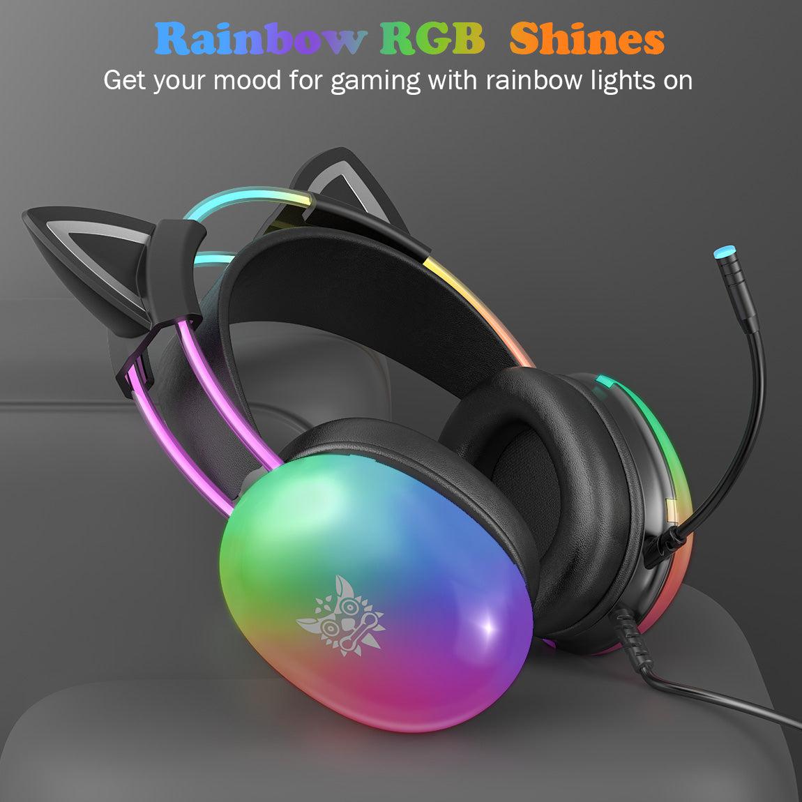 ONIKUMA X25 RGB Cat Ear Gaming Headset with Microphone - Wireless Over-Ear Headphones for PC, PS4, PS5, Switch - Cute LED Light Gaming Headphones for Girls, Streaming, Live Broadcasting