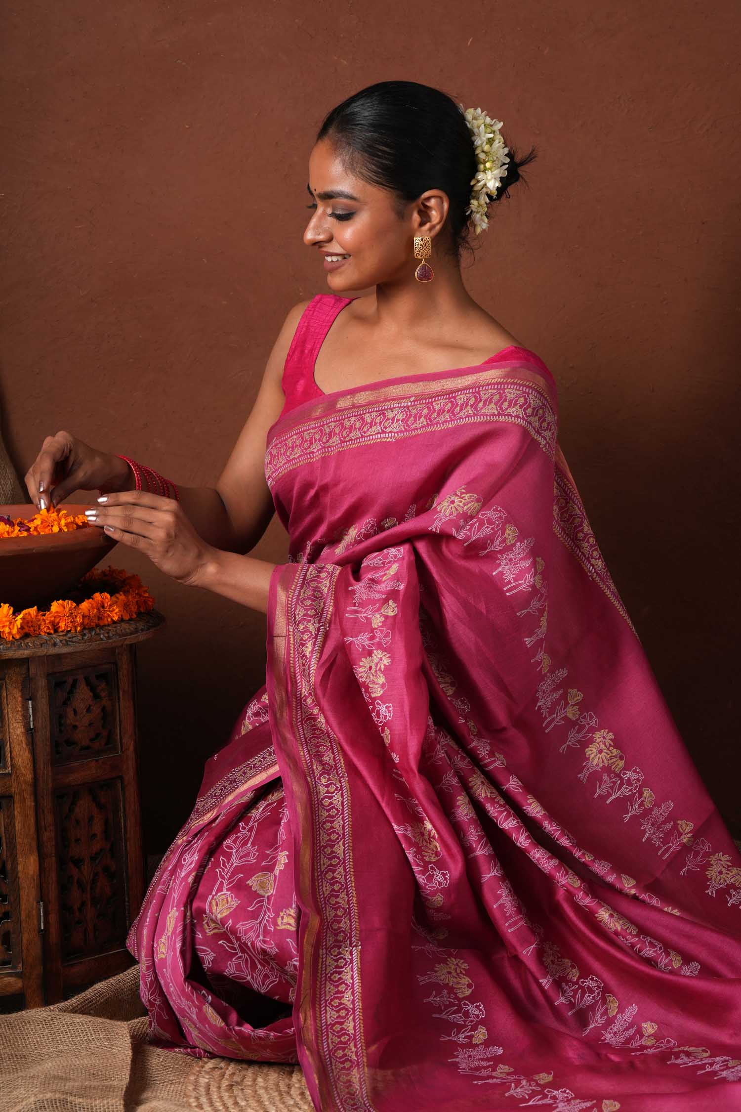 Golden Dawn Hand Block Printed Chanderi Silk Saree - Elegant Traditional Indian Saree for Weddings, Parties & Special Occasions | Perfect for Festive Wear & Cultural Events