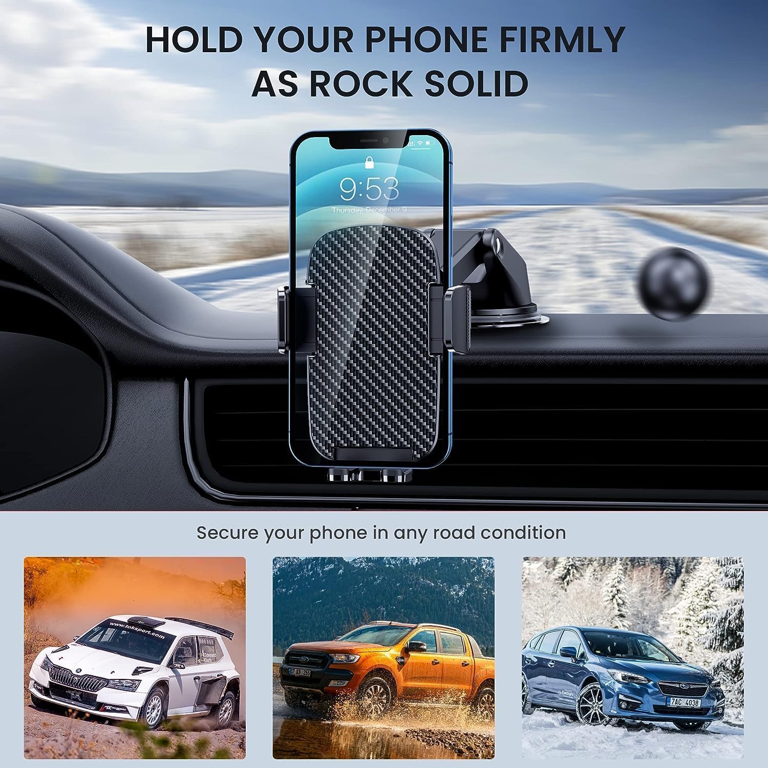 TICILFO Universal Car Phone Holder with Military-Grade Suction Cup - 360° Adjustable Dashboard Mount for iPhone & Smartphones - Perfect for GPS Navigation, Hands-Free Calling & Road Trips