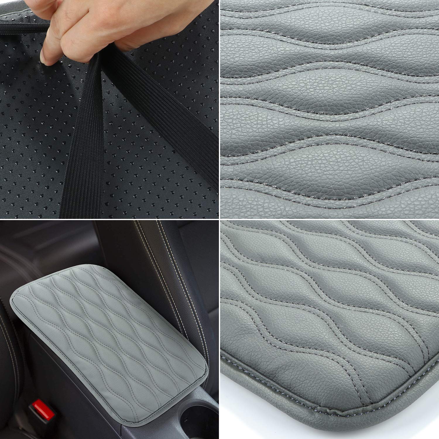 SUHU Universal Auto Center Console Cover Pad - Waterproof Leather Armrest Cover for SUV, Truck, Car (Gray) | Protects & Enhances Vehicle Interior Comfort