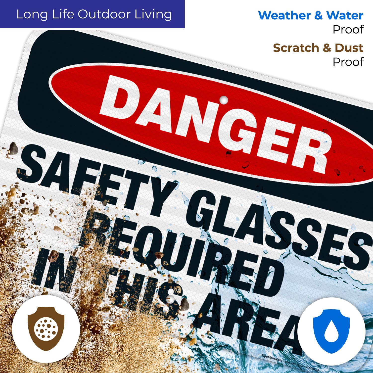 Danger Safety Glasses Required in This Area Sign | OSHA Compliant 12x18 Inch Reflective Aluminum Sign | 3M EGP .063 Fade-Resistant for Indoor & Outdoor Use | Made in USA | Workplace Safety & Construction Site Warning Sign