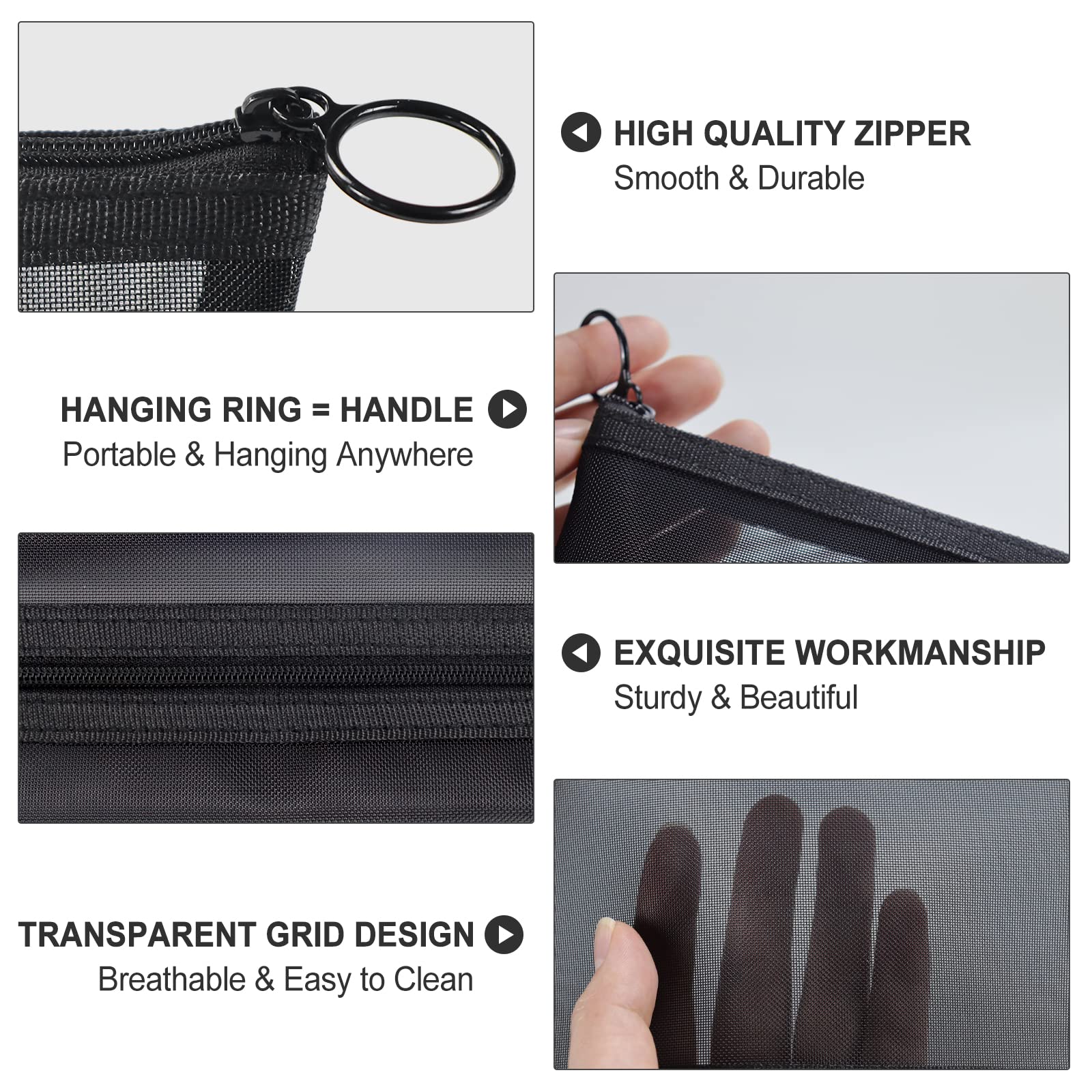 3Pcs Mesh Makeup Bags Set - Lightweight Travel Cosmetic Organizer with Zipper for Women & Men - Small Medium Large Toiletry Pouches for Home, Office, Gym & Vacation Accessories (Black) - Perfect for Makeup Brushes, Skincare Essentials & Travel Toiletries
