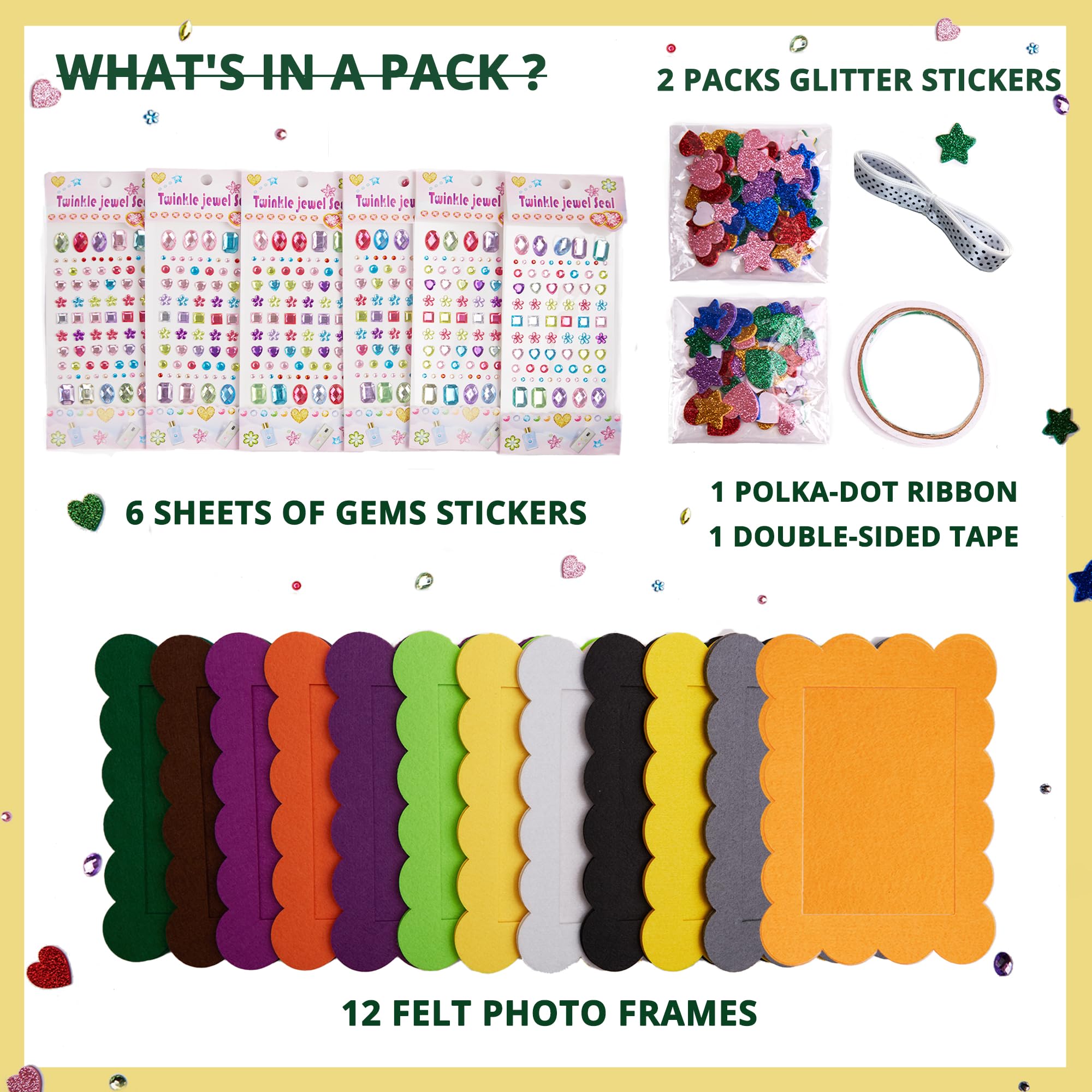 12-Pack DIY Felt Photo Frames 4×6 - Kids Craft Kit for Girls, Toddlers | Party Favors & Arts Supplies