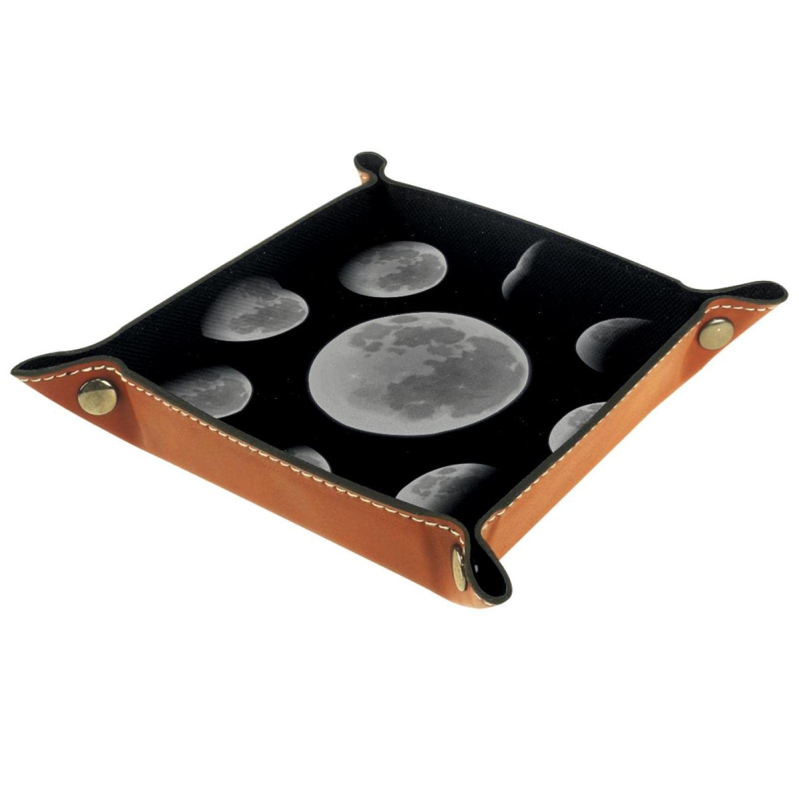 Premium PU Leather Dice Trays - Foldable Portable Dice Rolling Mat with Storage Box for RPG, DND, Board Games & Tabletop Gaming | Moon Phases Design | Perfect for Game Nights & Travel