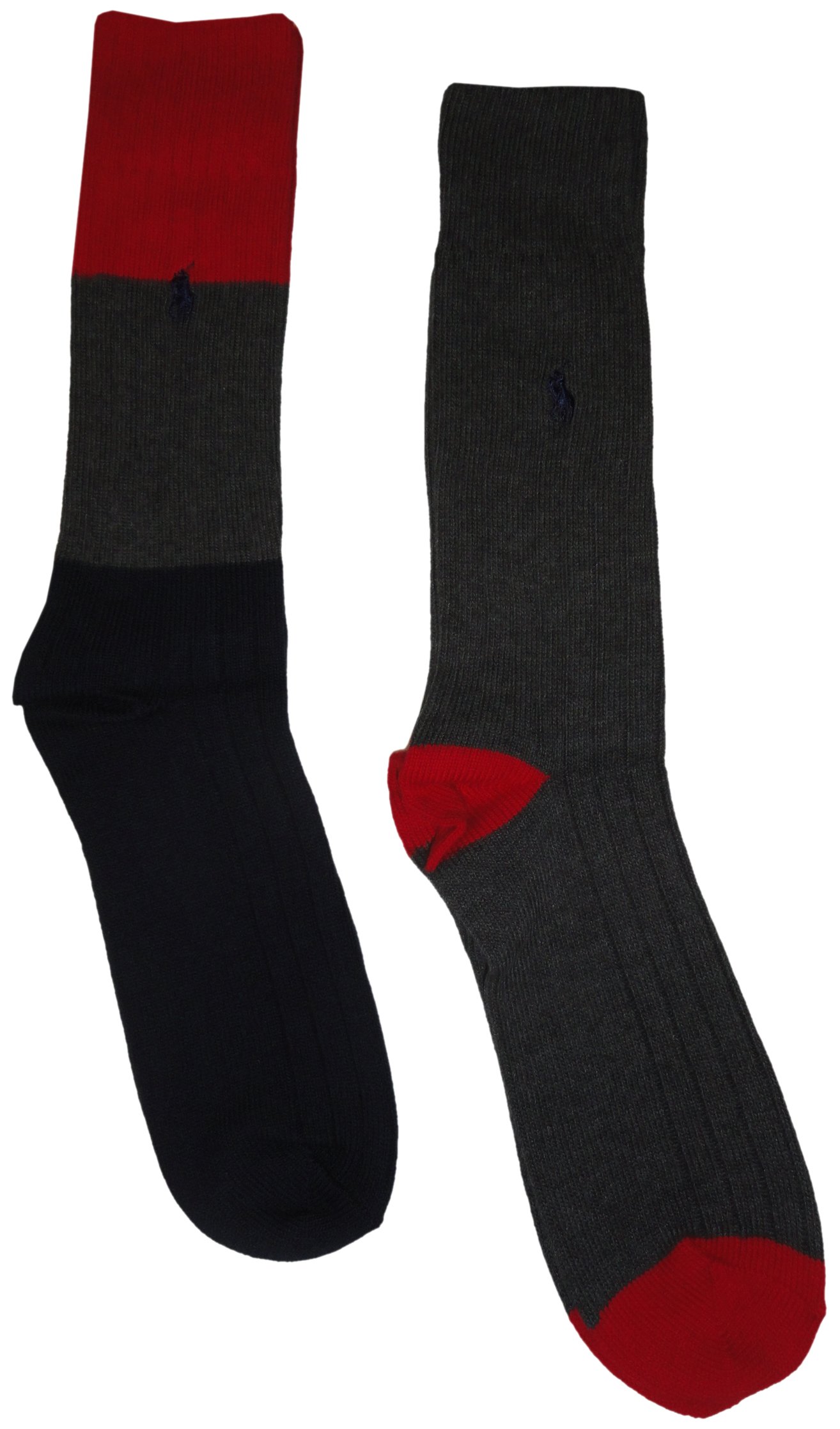 Ralph Lauren Men's Cotton Polo Socks - 2 Pack (Red, Navy, Grey) for Casual Wear & Athletic Comfort