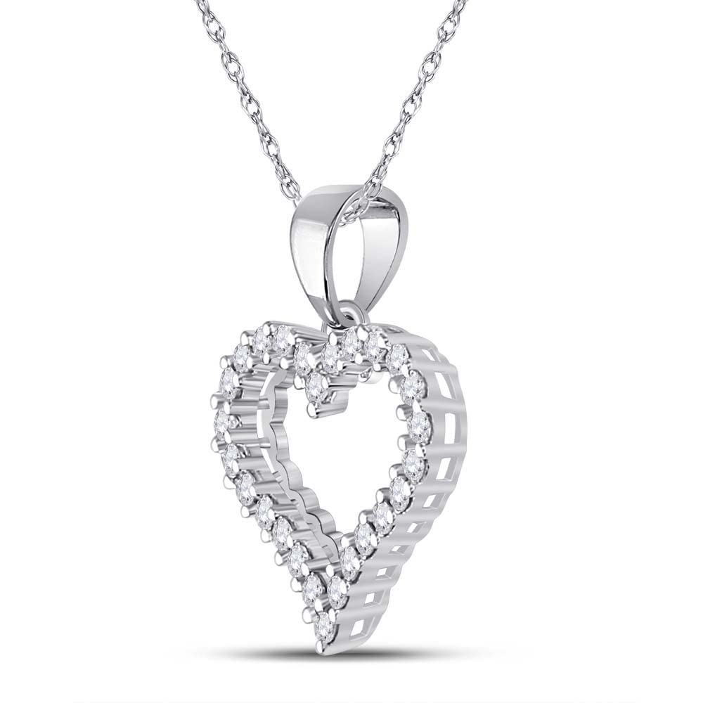 14K White Gold Women's Round Diamond Outline Heart Pendant Necklace - 1/4 Carat Total Weight | Perfect for Valentine's Day, Anniversary & Romantic Gifts