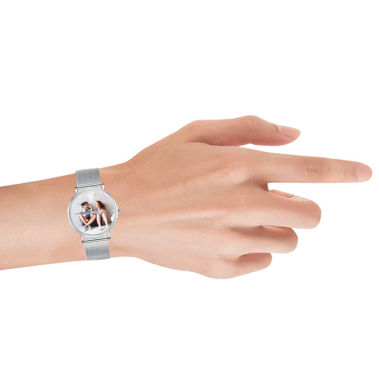Gemszoo Personalized Photo Watch - Custom Picture Stainless Steel Mesh Quartz Watch for Men & Women - Perfect Gift for Anniversaries, Birthdays & Special Occasions