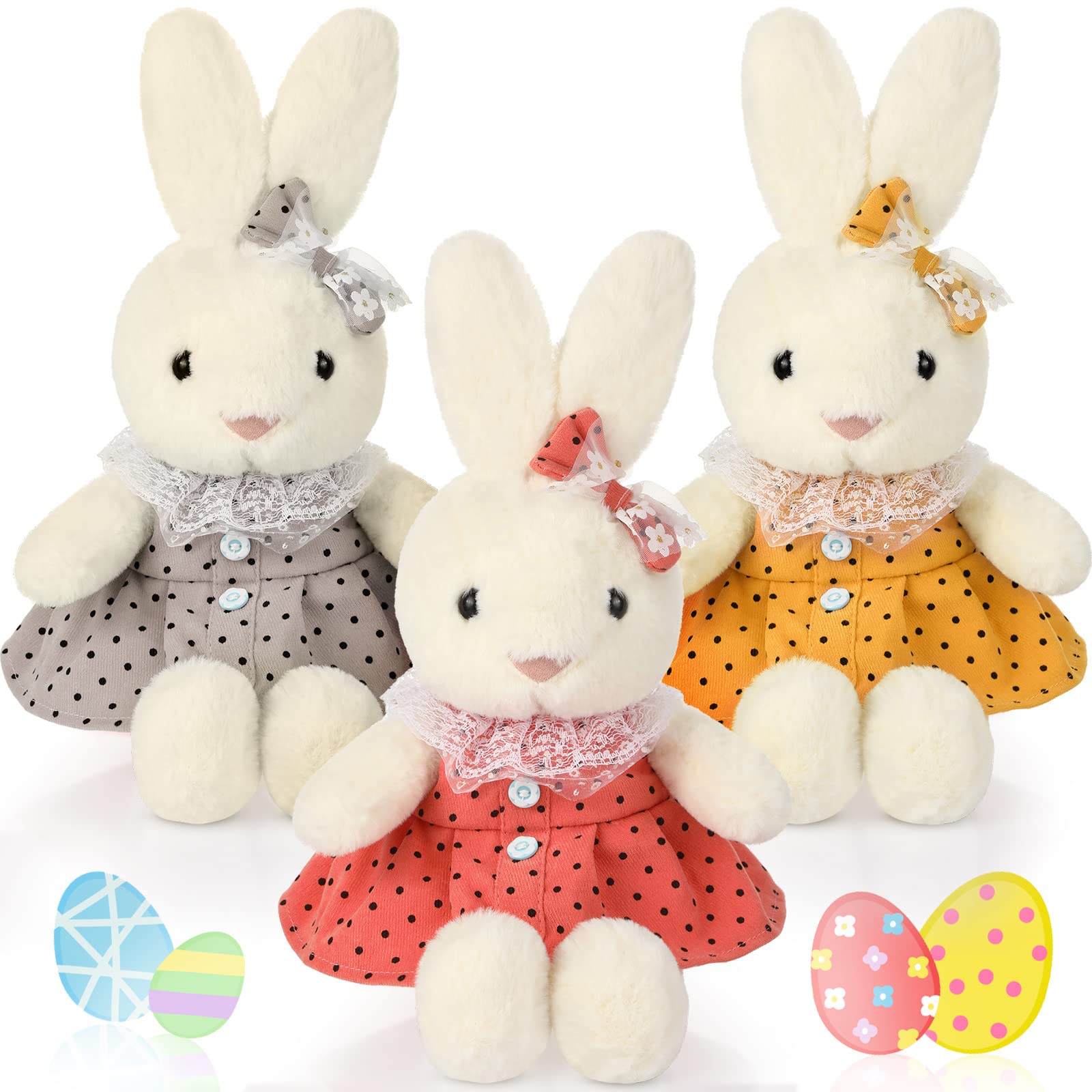 3 Pack Easter Plush Bunny Stuffed Animals - 16 Inch Adorable Rabbit Doll, Soft Easter Gifts for Girls, Kids Room Decor, Birthday Present (Cute Style) - Perfect for Easter Basket Stuffers, Nursery Decorations & Cuddly Toy Gifts
