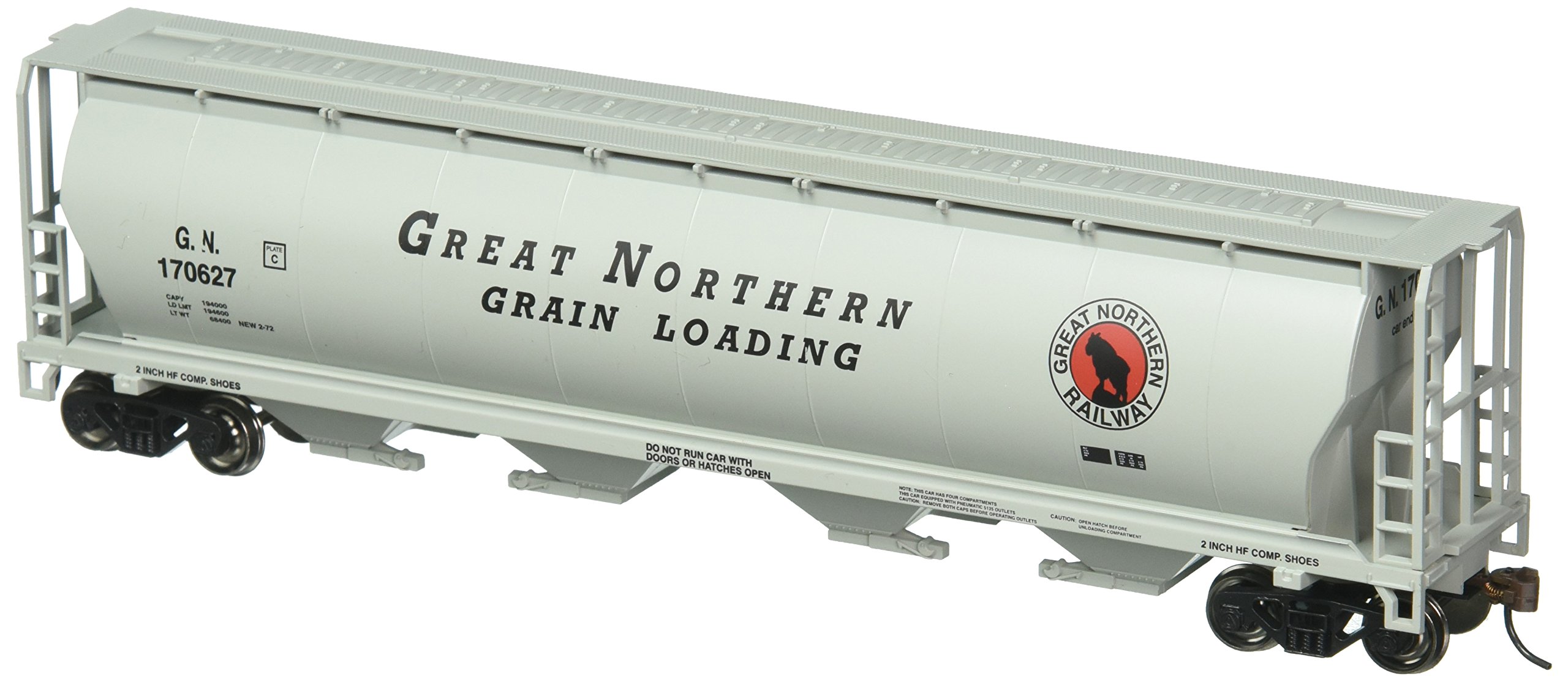 Bachmann Trains HO Scale Canadian 4 Bay Cylindrical Grain Hopper - Great Northern Railway Grey Model Train Car - Perfect for Model Railroad Layouts & Collectors