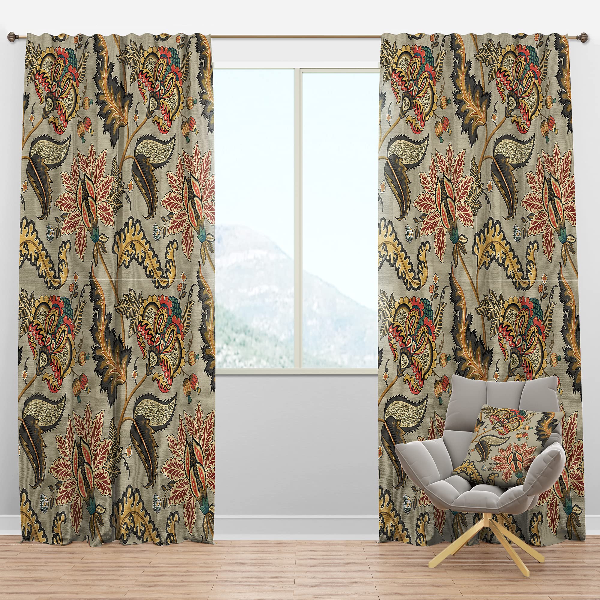 DesignQ Blackout Curtains - Vintage Indian Floral Pattern Thermal Insulated Drapes for Bedroom & Living Room (52x120, Single Panel) - Perfect for Light Blocking, Energy Saving & Home Decor