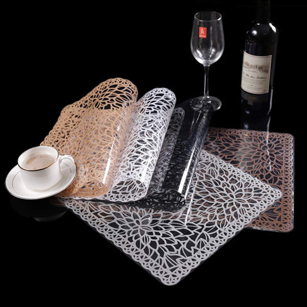 6-Pack Waterproof PVC Vinyl Placemats for Dining Table - White Plastic Washable & Wipe Clean Table Mats - Perfect for Kitchen, Restaurant, and Outdoor Picnic Use