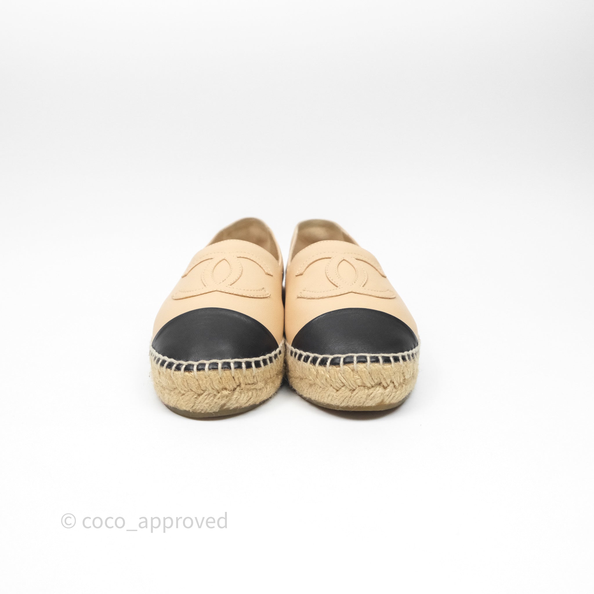Chanel CC Logo Espadrilles in Beige & Black Lambskin - Women's Size 36 | Comfortable Luxury Flats for Casual Outings & Summer Fashion