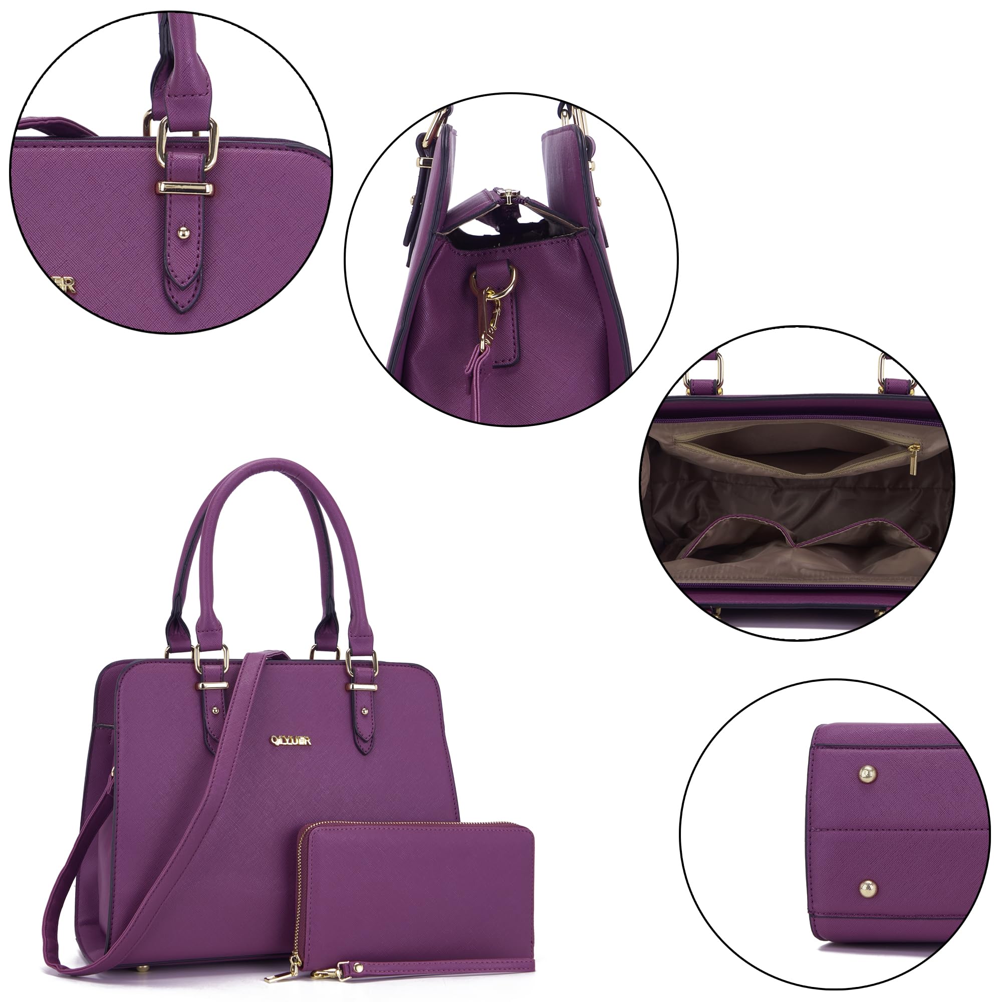 Qiyuer Women's Leather Satchel Purse with Top Handle - 2-Piece Tote Bag & Wallet Set for Work, Office, and Daily Use | Stylish and Functional Handbag Combo