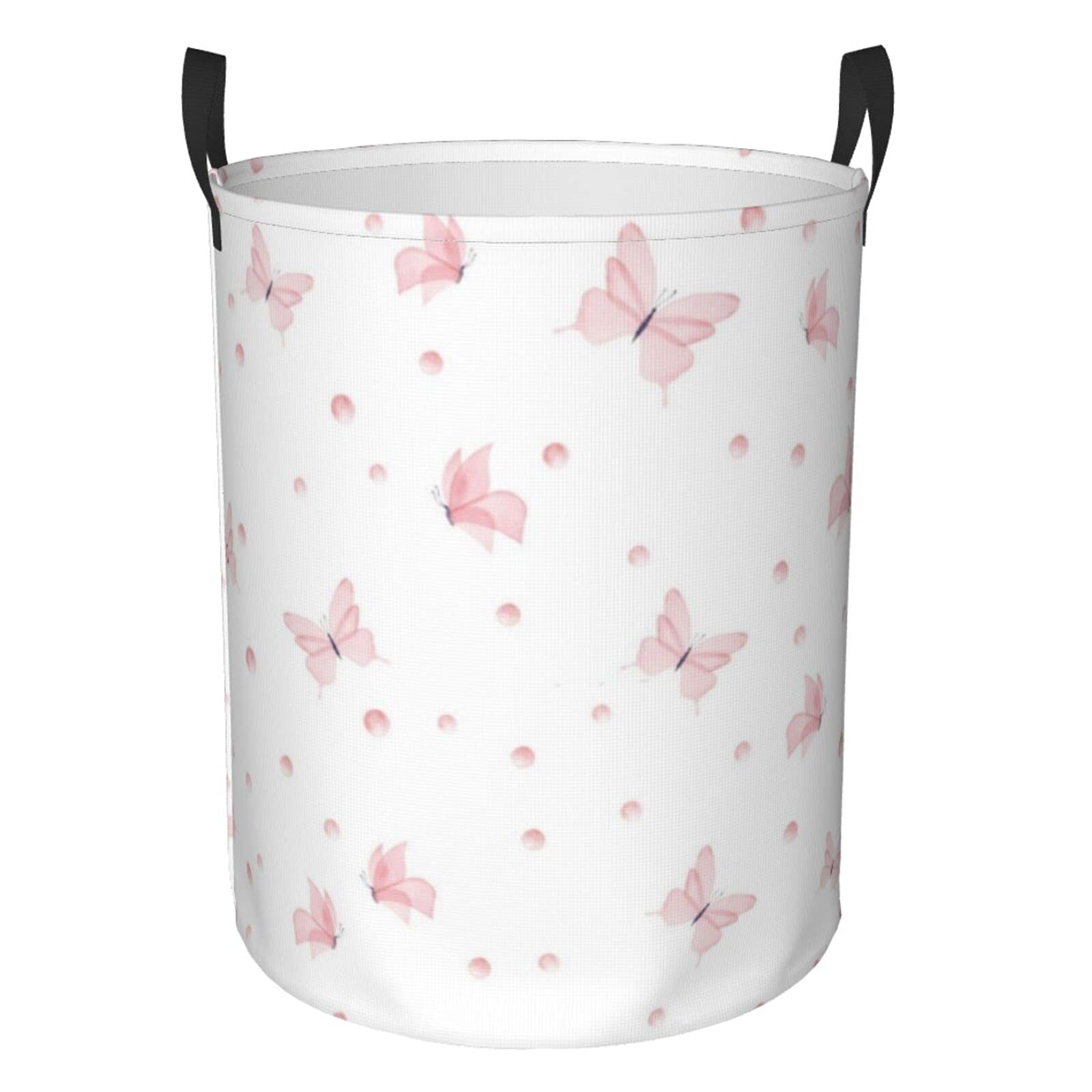 Waterproof Foldable Pink Butterfly Storage Basket - Large Laundry Hamper for Dirty Clothes, Home & Office Organizer, Toy Storage Bin (Black, Medium) - Perfect for Bedroom, Bathroom, Nursery & Closet Organization