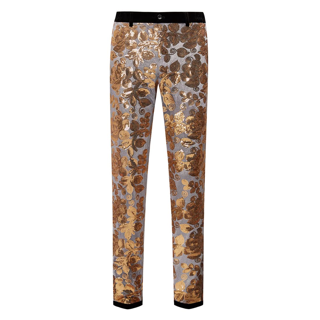 Men's Fashion Floral Glitter Sequin Velvet Pants - Stylish Party & Evening Wear for Holidays & Special Occasions