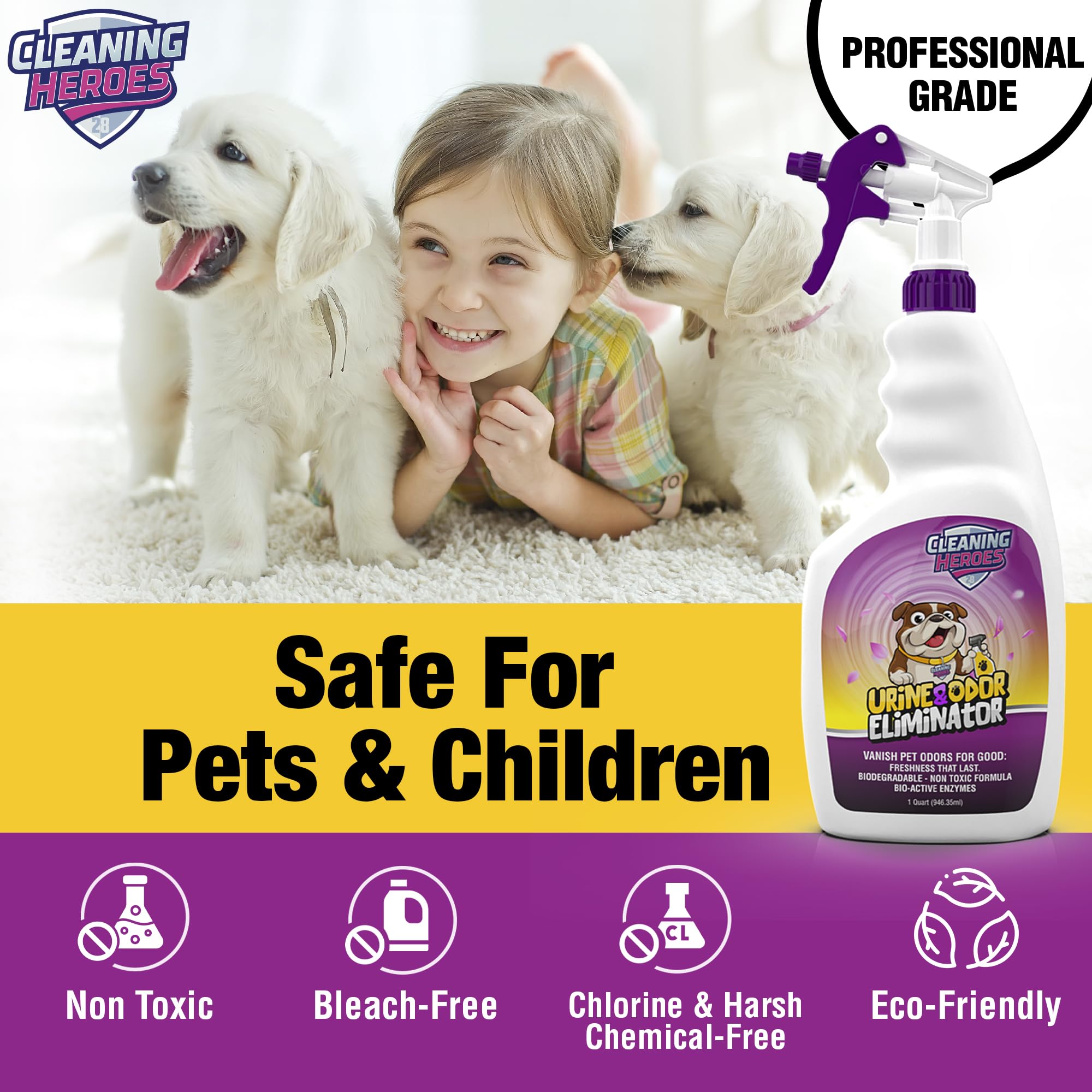 Enzyme Pet Carpet Cleaner & Odor Eliminator for Dogs & Cats - 32oz Spray for Home & Car Use