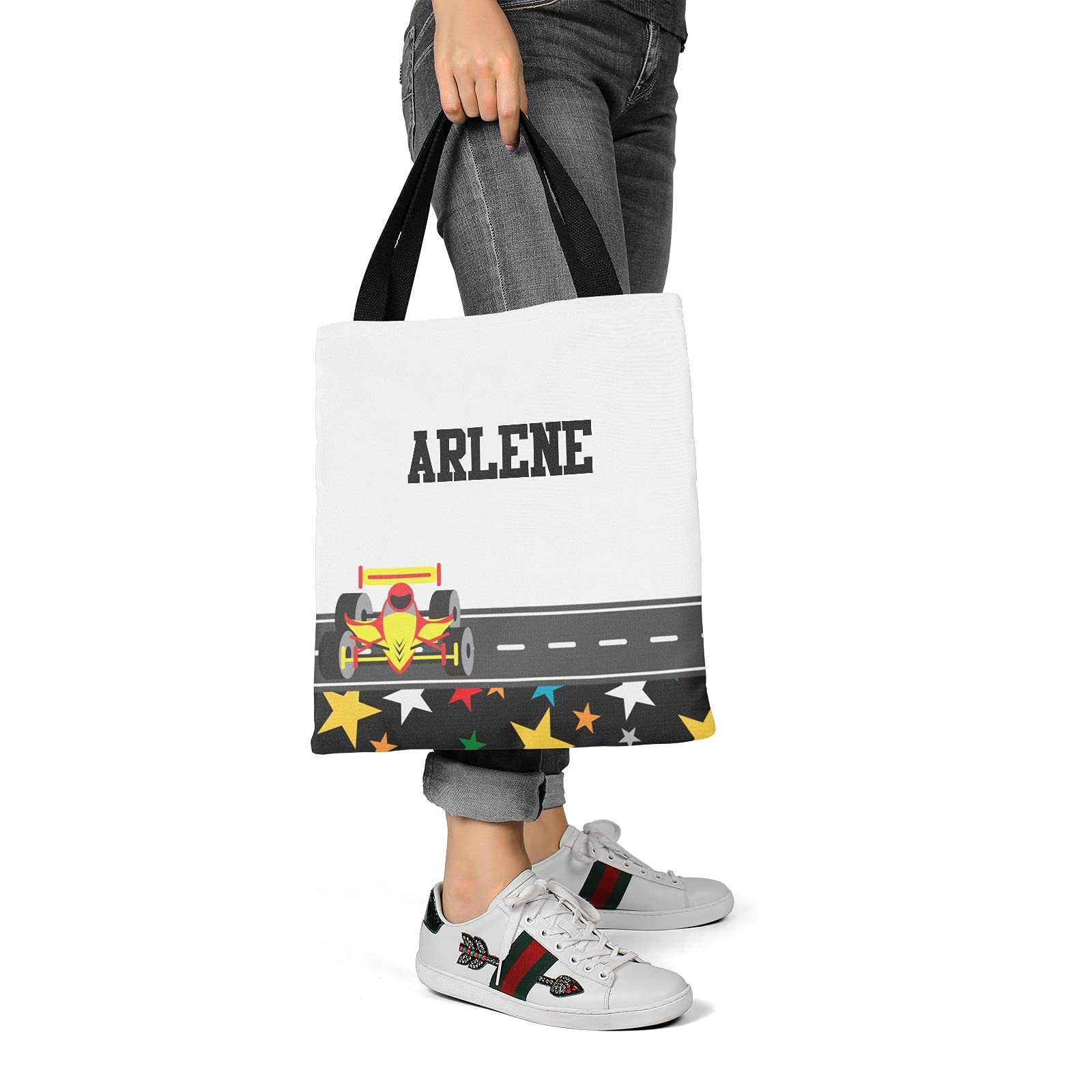Custom Blue Racing Car Canvas Tote Bags for Women & Kids - Reusable Shopping Bags, Travel Totes & School Handbags - Perfect Gift for Sports Fans & Racing Enthusiasts - Great for Grocery Shopping, Beach Trips & Daily Commute