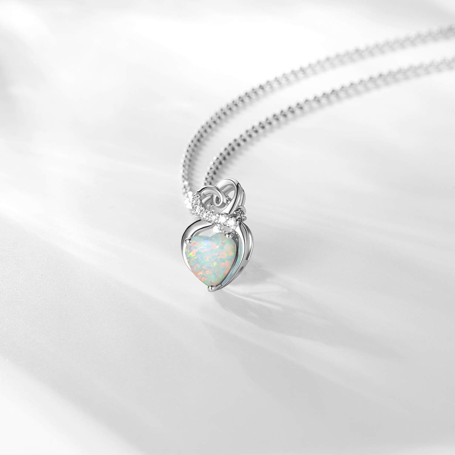 14K Solid White Gold Birthstone Necklace with Sterling Silver Chain - 1.5 CT Gemstone Heart Pendant - Dainty Fine Jewelry for Women (16