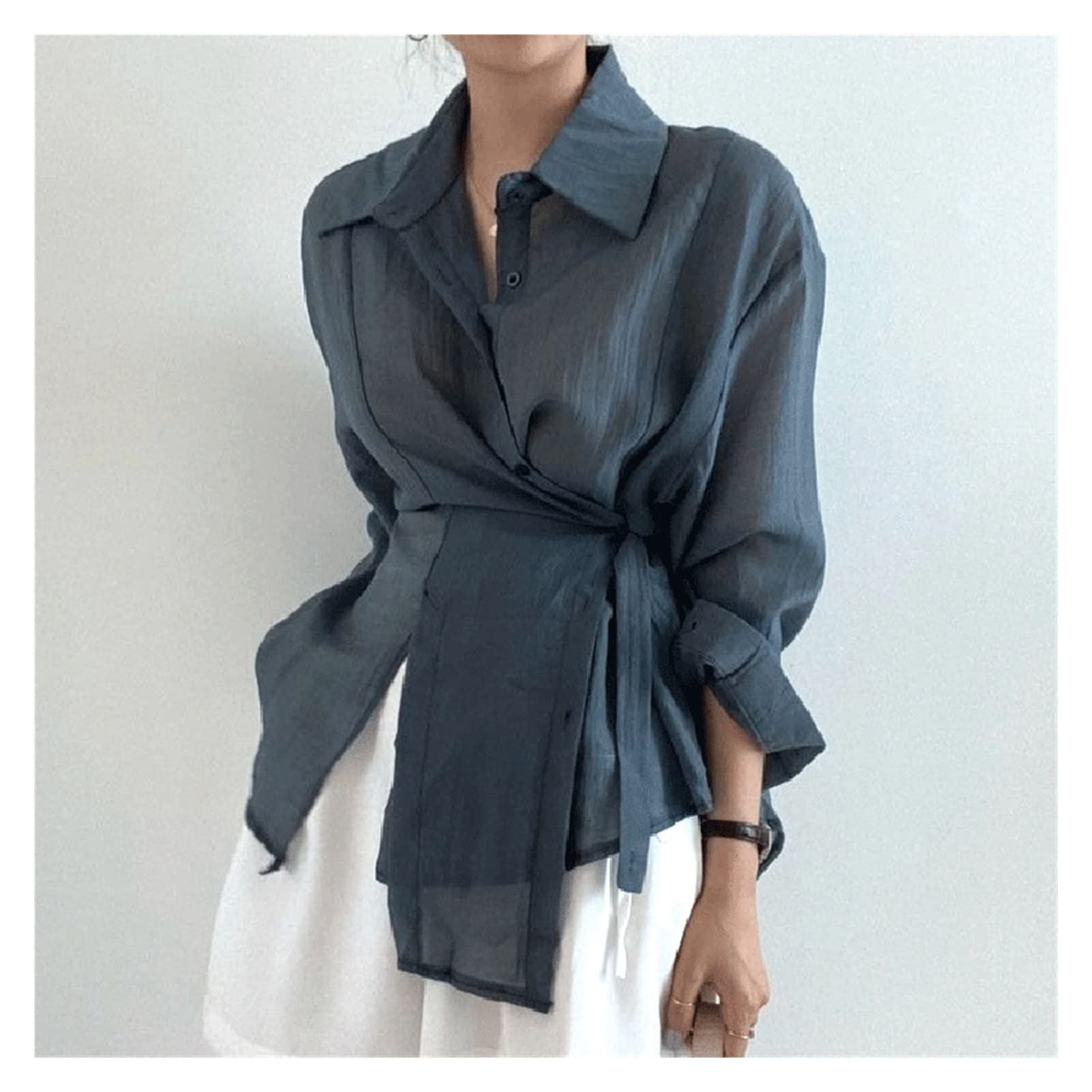 Women's Loose Long Sleeve Blouse - Casual Button Down Sun Protection Shirt - Breathable Lightweight Top for Work, Travel & Outdoor Activities (One Size, Color A)