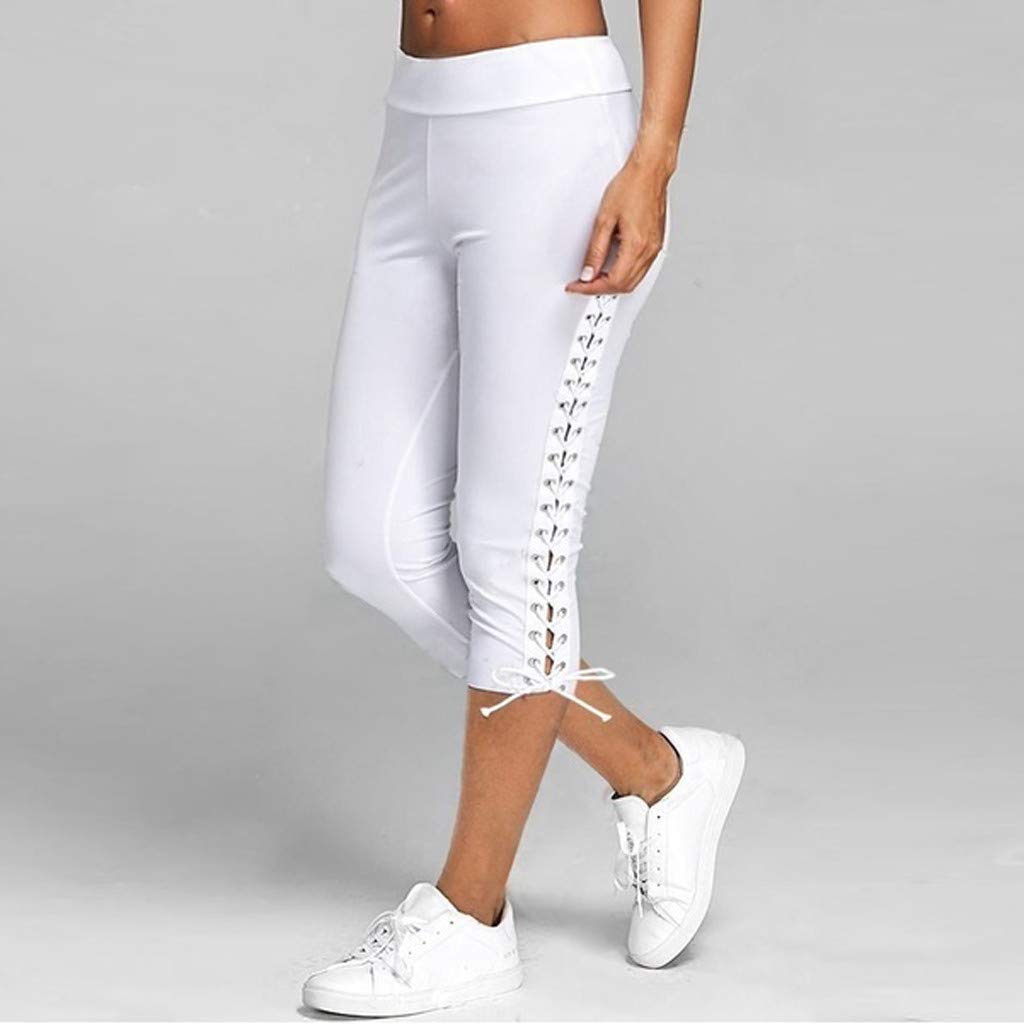 ZHUER Women's High Waist Elastic Sweatpants - Solid Color Cropped Casual Pants with Bandage Design | Perfect for Yoga, Gym, Lounge Wear and Everyday Comfort