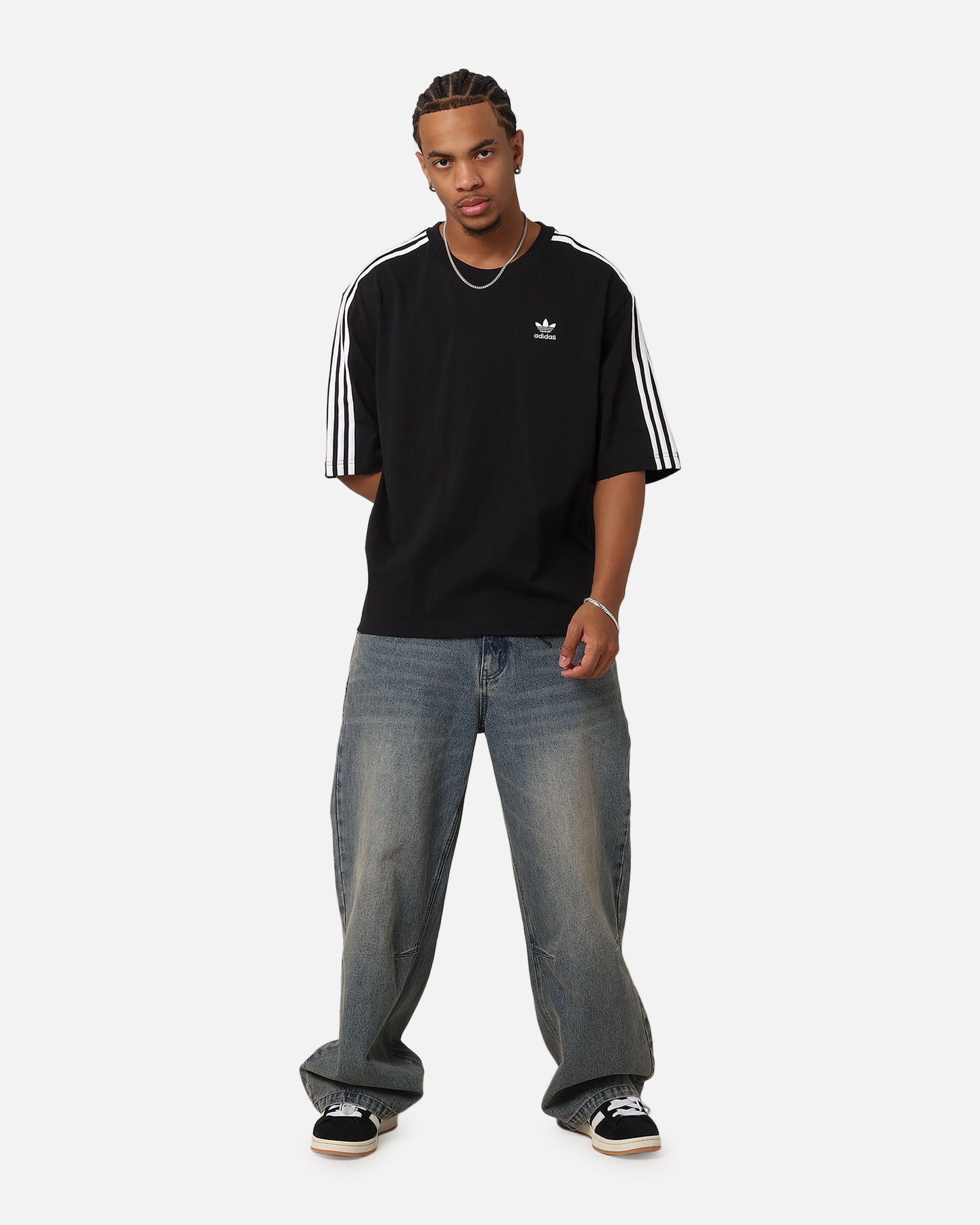 Adidas Oversized T-Shirt for Men - Black Cotton Casual Tee for Streetwear & Everyday Comfort