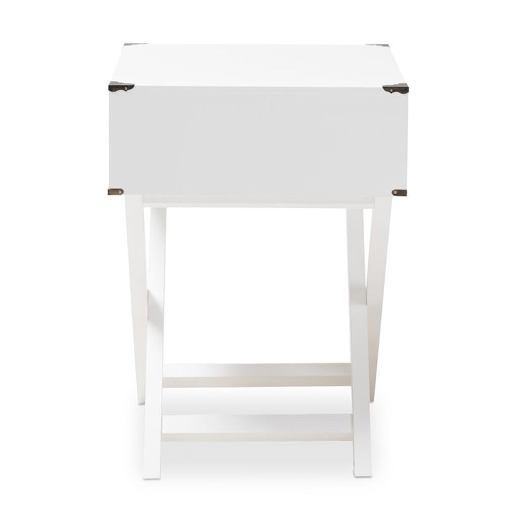 BOWERY HILL White Nightstand with 1 Drawer - Compact Bedside Table for Small Spaces, Bedroom Furniture for Storage & Organization