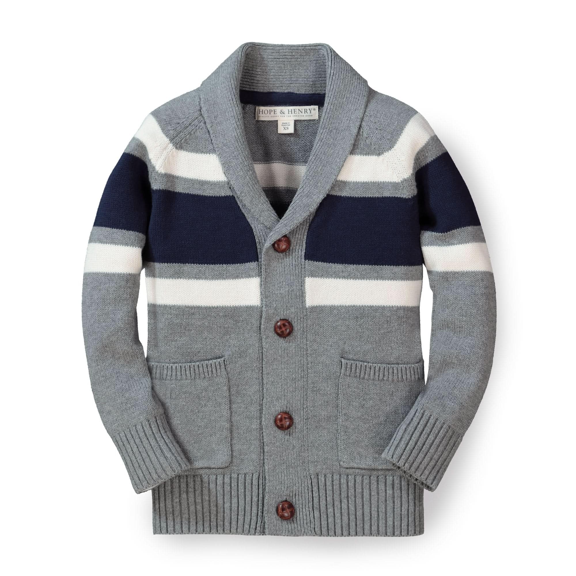 Hope & Henry Boys' Shawl Collar Sweater Cardigan - Soft Knit Pullover for Kids - Cozy Winter & Fall Layering Outfit for School & Family Photos