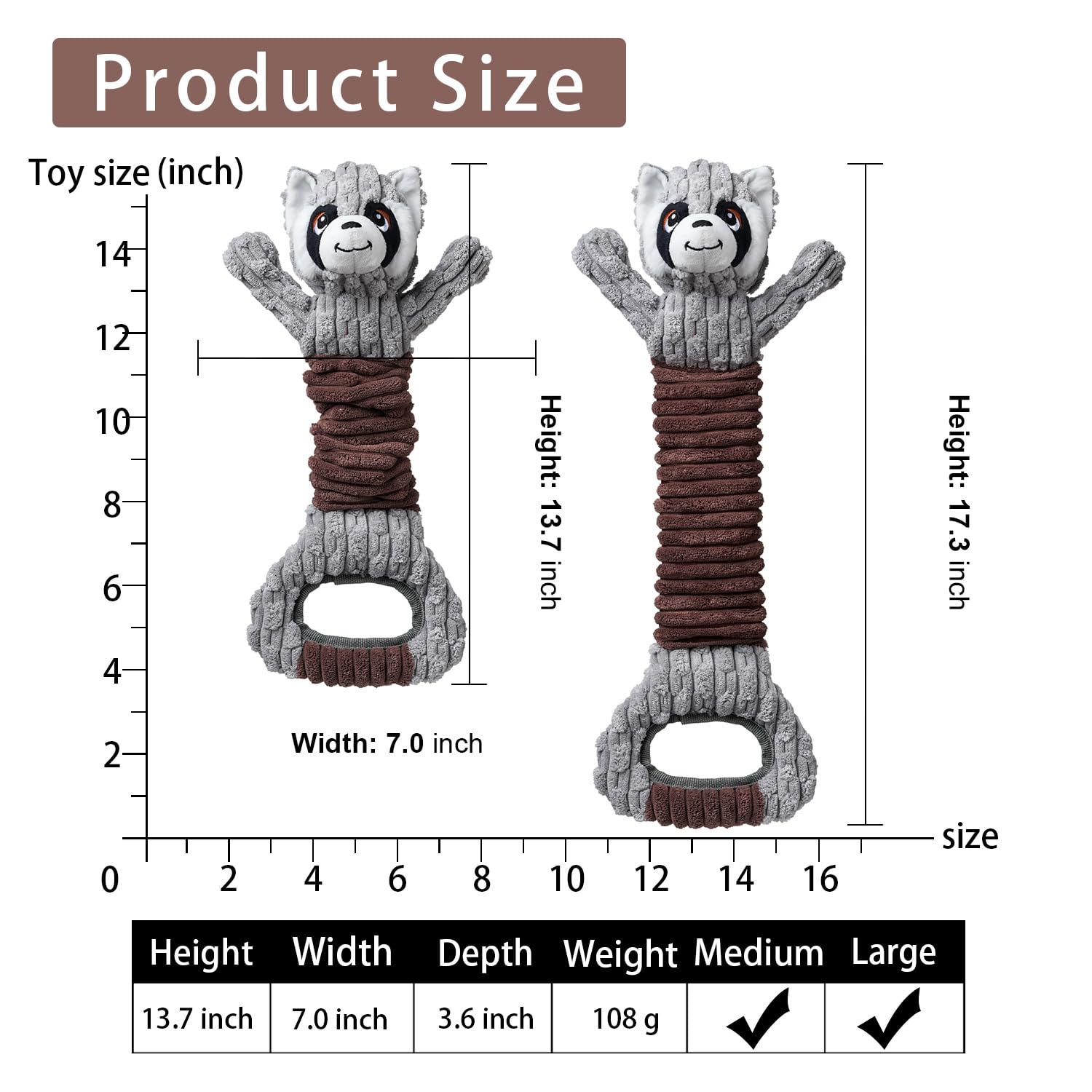 Durable Tug of War Dog Toy for Large Breeds - Tough Stuffed Squeaky Toy with Crinkle Paper for Small, Medium & Big Dogs (Raccoon Design) - Perfect for Playtime, Training & Bonding with Your Pet