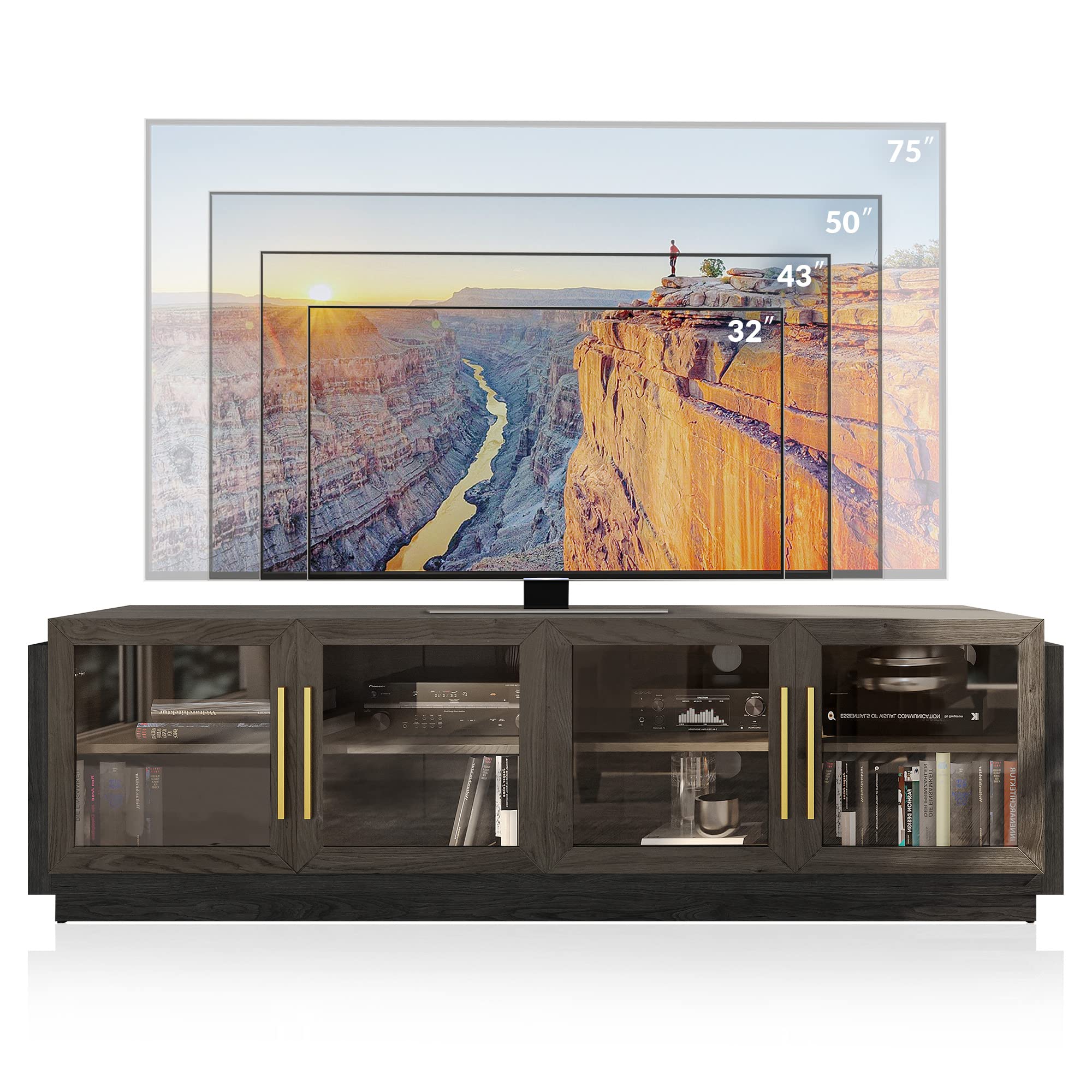 BELLEZE 70 Inch TV Stand for 75 Inch TVs - Modern Wood Entertainment Center with Storage Shelves, Living Room & Bedroom TV Cabinet - Brixston Brown - Perfect for Home Theater Setup & Media Organization