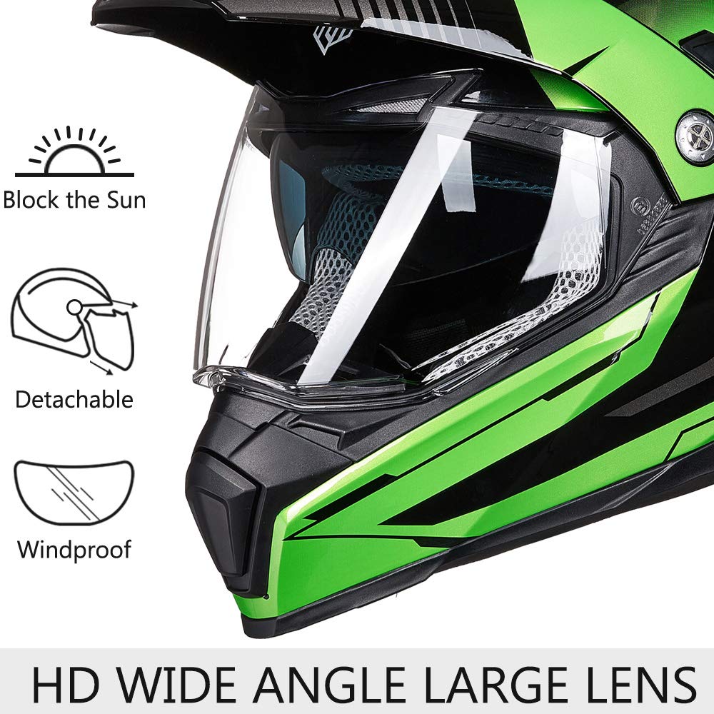 ILM Off Road Motorcycle Helmet DOT Certified - Dual Sport Full Face Helmet with Sun Visor for Dirt Bike, ATV & Motocross Riding - Model 606V - Perfect for Trail Riding, Adventure Tours & Off-Road Racing