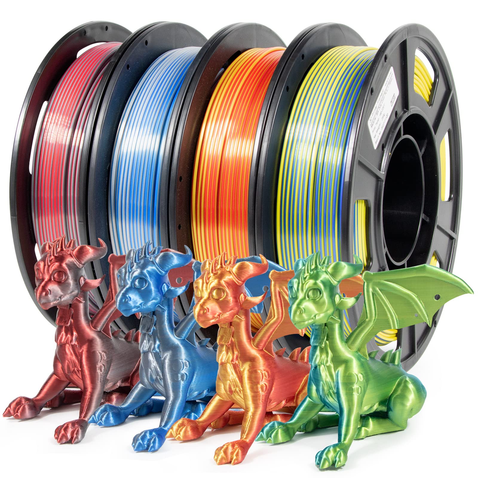 IEMAI 3D Printer Filament PLA 1.75mm - Dual Color Silk Coextrusion Bundle with Color Changing Effect (4-in-1 Spool) for DIY Crafts, Cosplay Props & Home Decor Projects