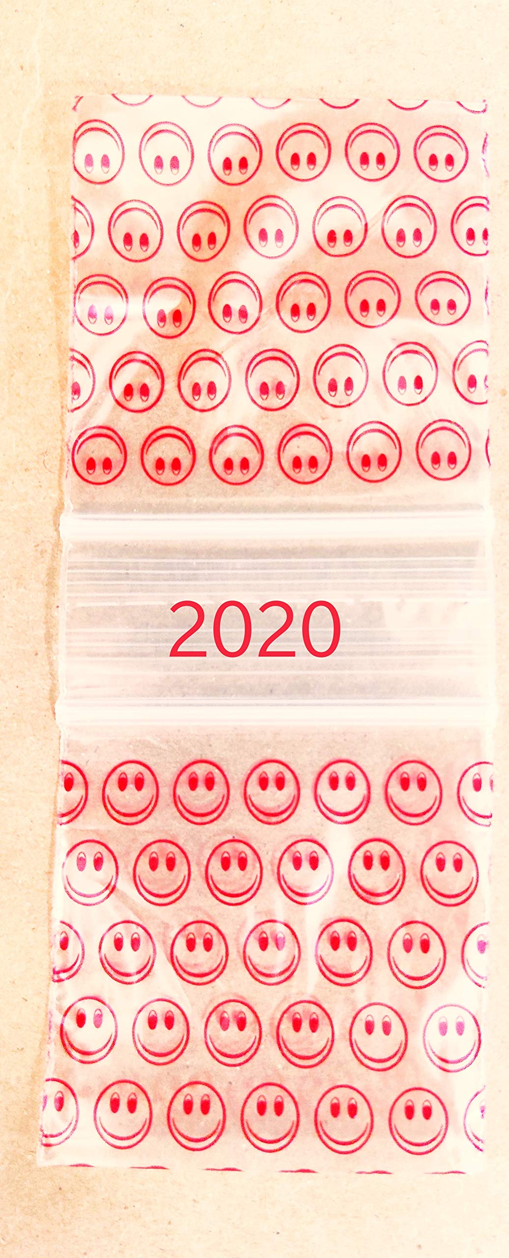 2020 Mini Ziplock Bags with Red Smiley Face - 500 Pack | Small Resealable Plastic Bags for Snacks, Jewelry, Crafts & Organizing