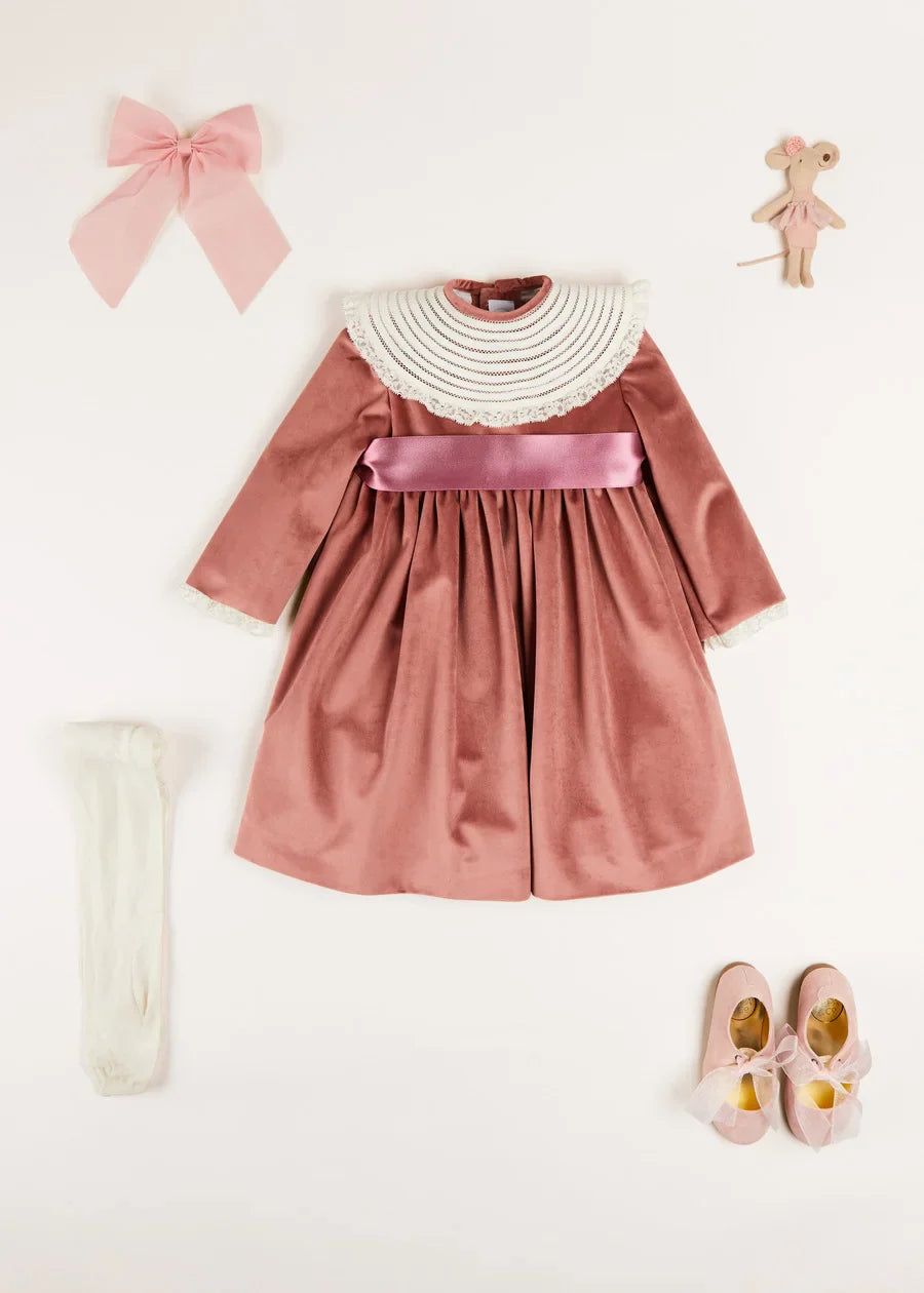 Elegant Pink Velvet Dress for Girls - Soft & Stylish Party Outfit for Birthday, Christmas & Special Occasions