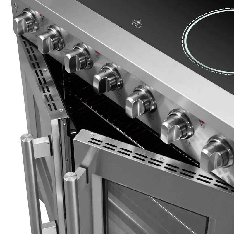 FORNO Galiano 36 Inch Stainless Steel French Door Electric Range with Convection Oven - FFSEL6917 36 | Perfect for Modern Kitchens, Baking & Family Cooking