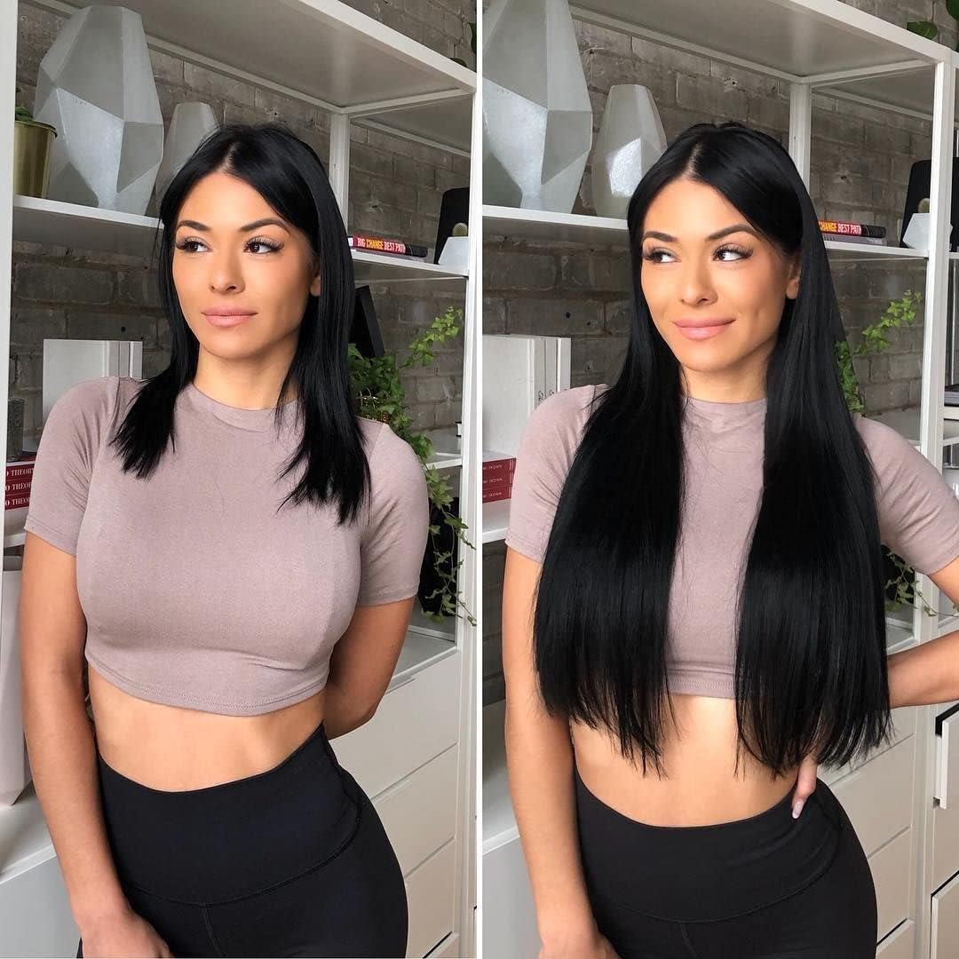 LaaVoo 20 Inch Human Hair Extensions - 100g Natural Black Invisible Wire Hair Extensions for Women | Real Human Hair for Volume & Length | Perfect for Daily Wear, Parties & Special Occasions