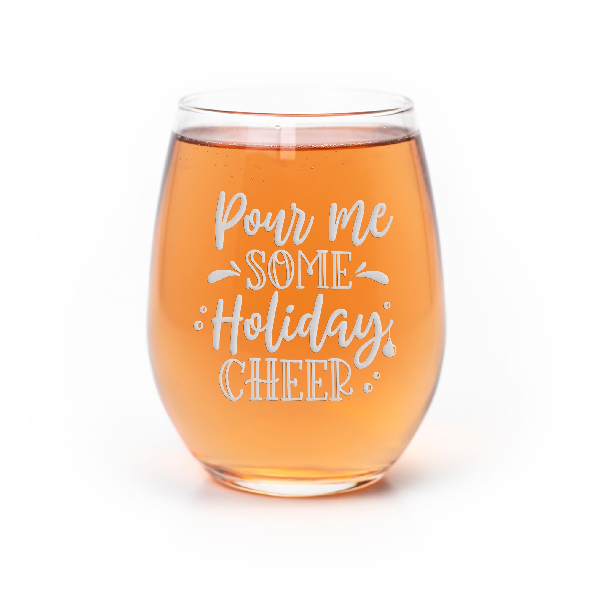 Pour Me Some Holiday Cheer Stemless Wine Glass - Christmas Wine Glass Set, Festive Holiday Wine Gift for Women & Men, Perfect for Christmas Parties, Family Gatherings & Cozy Winter Nights by the Fireplace
