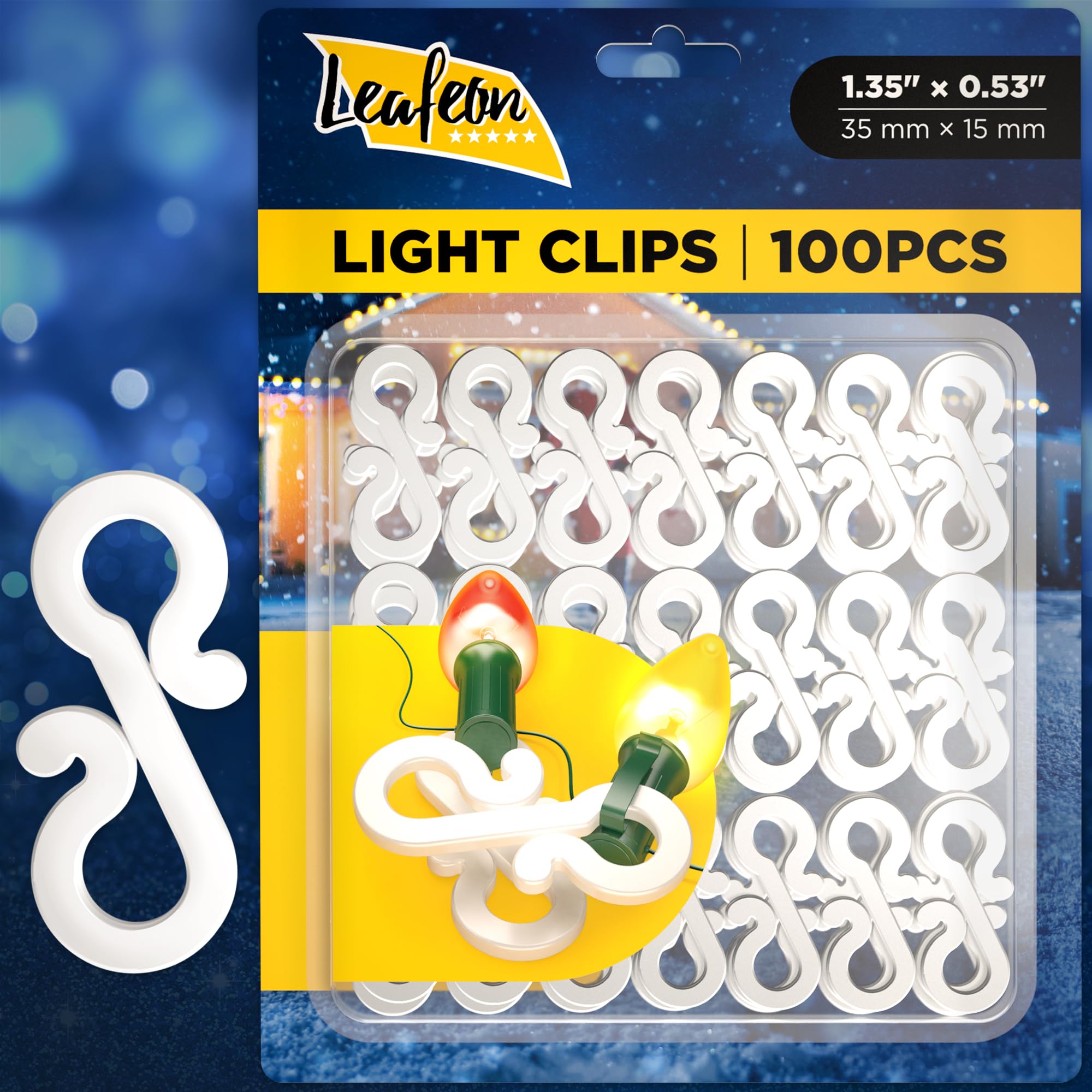 100PCS Christmas Light Clips for Outdoor Decorations - S-Shaped Gutter Hooks for Hanging String Lights (1.35” x 0.53”) - Perfect for Roof, Porch, and Holiday Lighting Displays