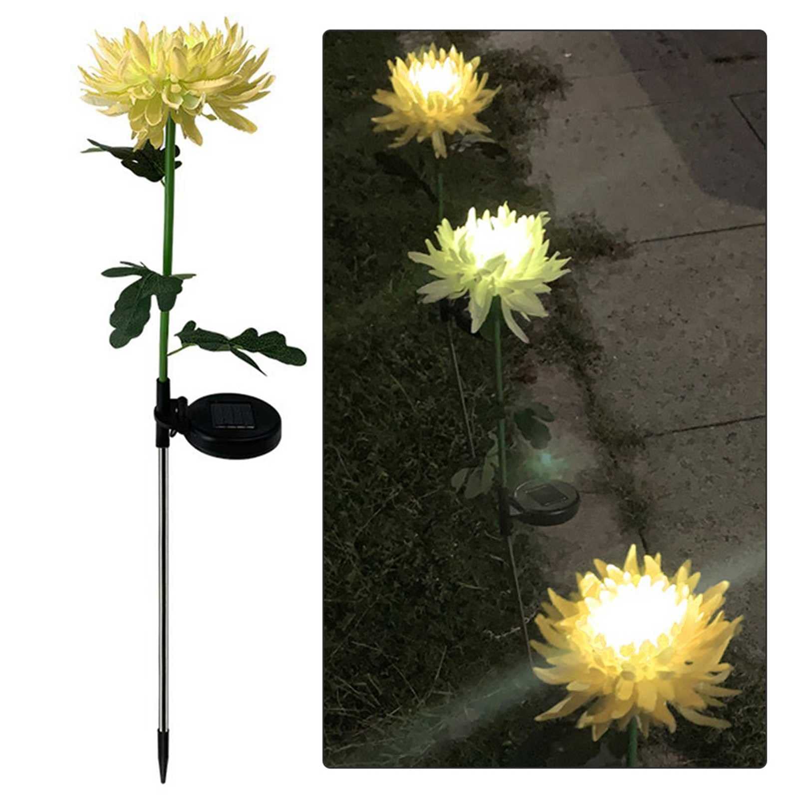 2 Pack Solar LED Flower Lights - Realistic Simulation Chrysanthemum Garden Decor for Lawn, Fence, Patio | Waterproof Outdoor Landscape Lighting for Yard, Pathway & Wedding Decorations