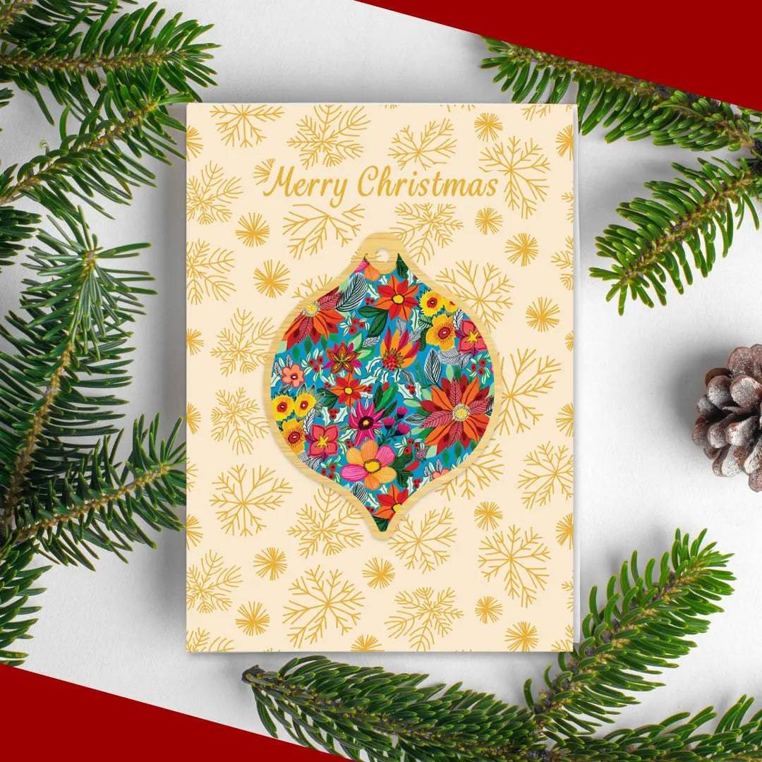 Poinsettia Flowers Australian Wooden Christmas Ornament - Handcrafted Holiday Decor for Tree, Wreath, and Festive Home Decorations