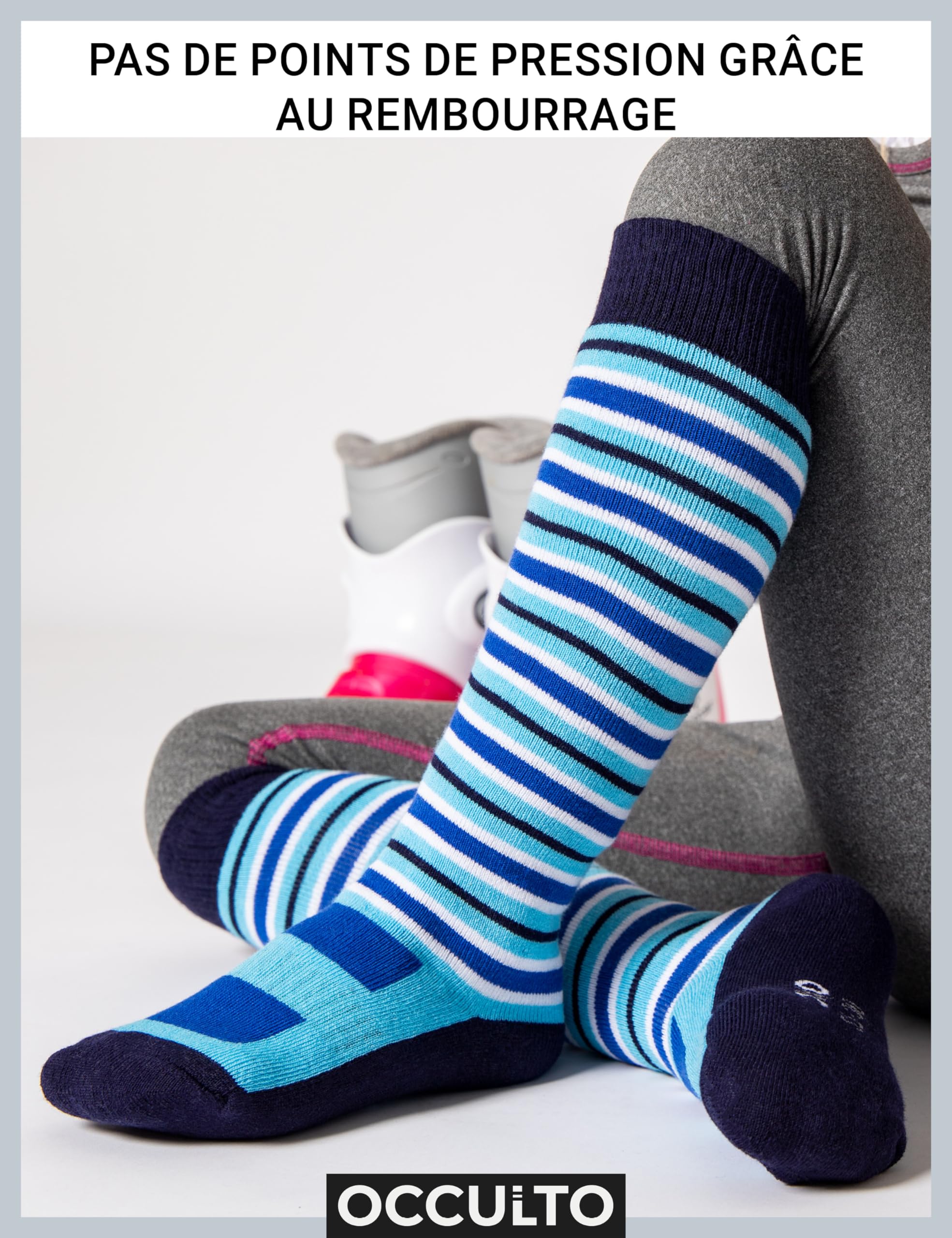 Occulto Kids' Thermal Ski Socks (2 Pairs) - Breathable Winter Socks for Boys & Girls - Warm Padded Snow Socks for Skiing, Snowboarding & Outdoor Winter Activities
