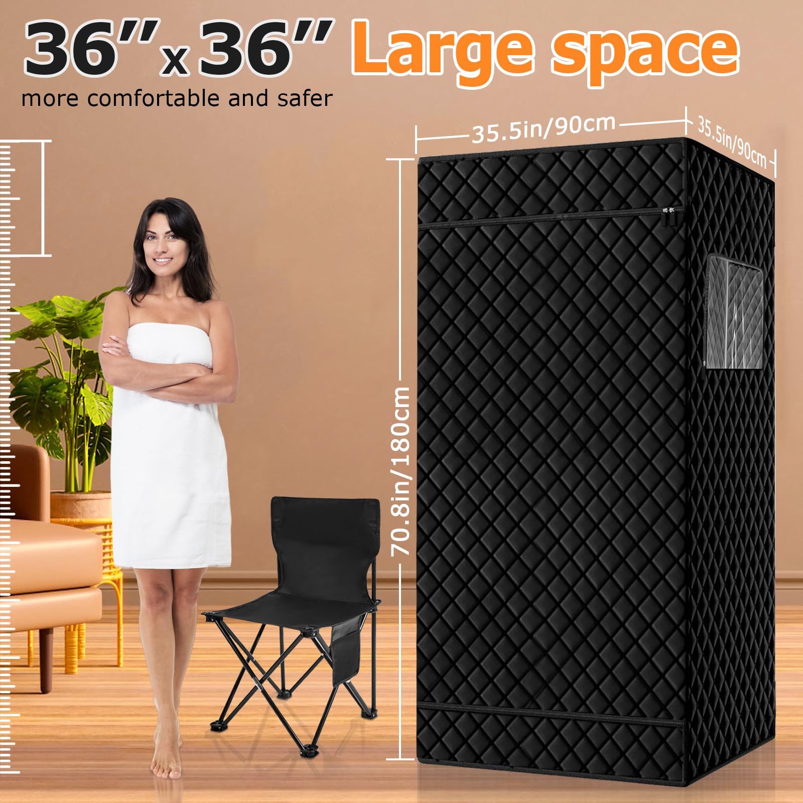 Portable Steam Sauna Tent for Home - 3'x3'x5.9' Full Body Sauna Box with 1500W Steamer, 9 Heat Levels & 99-Minute Timer - Includes Remote Control & Foldable Chair with Storage Pocket - Perfect for Relaxation, Detox & Weight Loss at Home