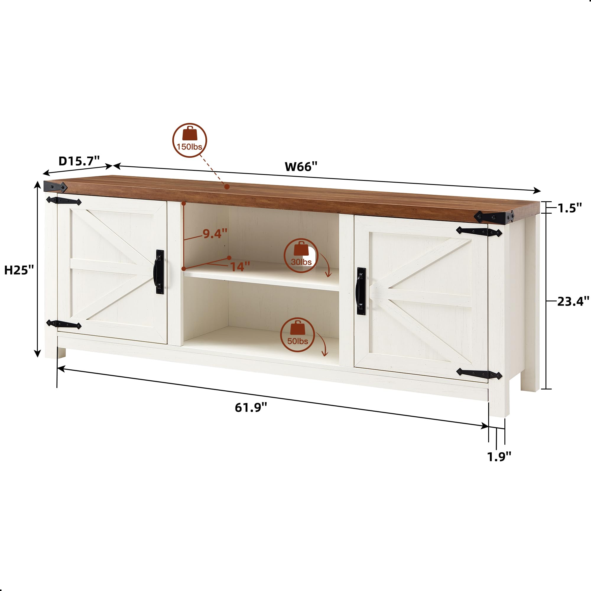 T4TREAM 75 Inch Farmhouse TV Stand - Rustic Wood Barn Door Media Console with Storage Cabinets, Easy Assembly Modern Entertainment Center for Living Room (Antique White) - Perfect for Farmhouse, Rustic & Modern Home Decor
