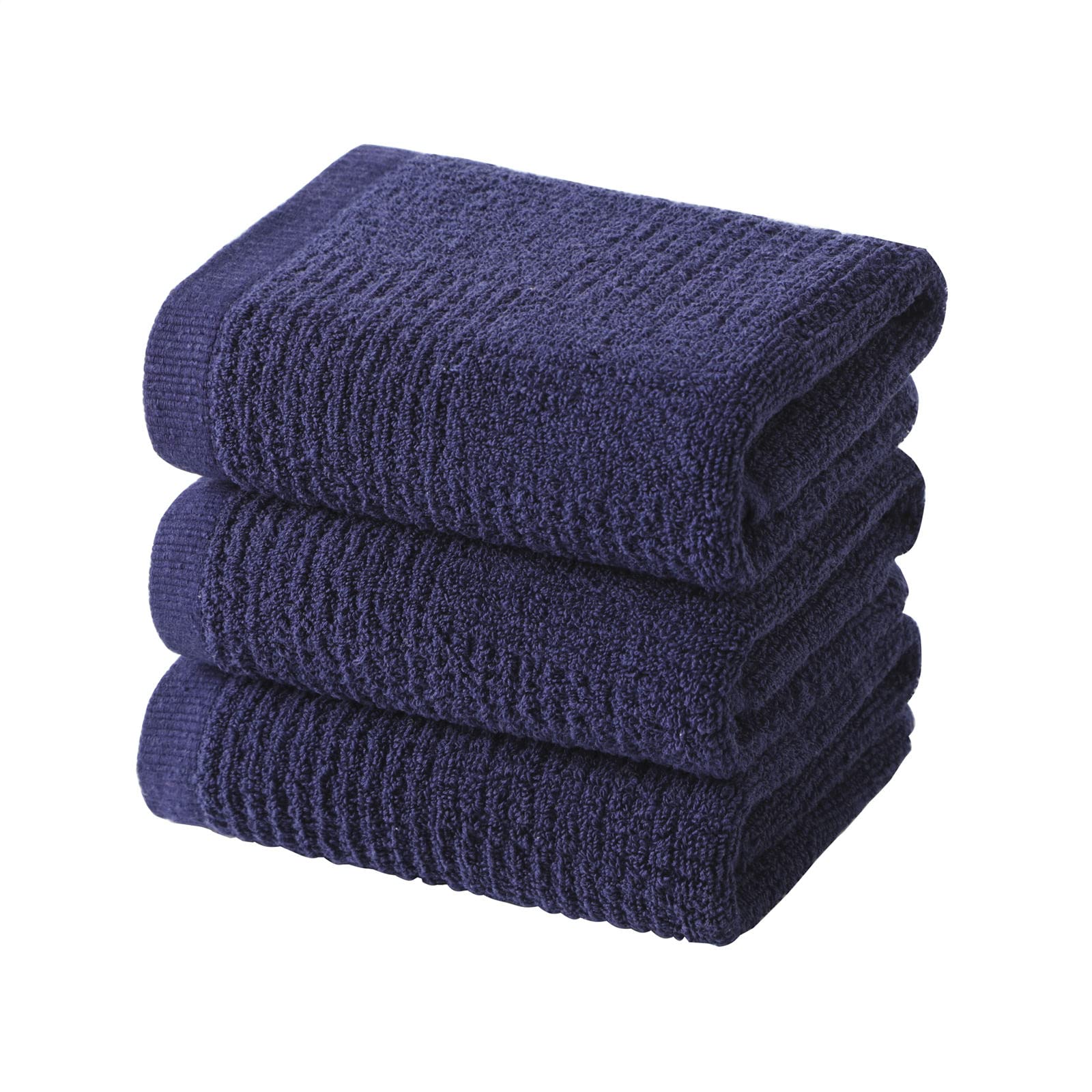 Premium Navy Blue Cotton Dish Towels Set of 3 - Super Absorbent 16x26 Inch Kitchen Towels for Drying Dishes, Glassware & Countertops - Soft Terry Tea Towels for Daily Cleaning - Perfect for Kitchens, Restaurants & Housewarming Gifts