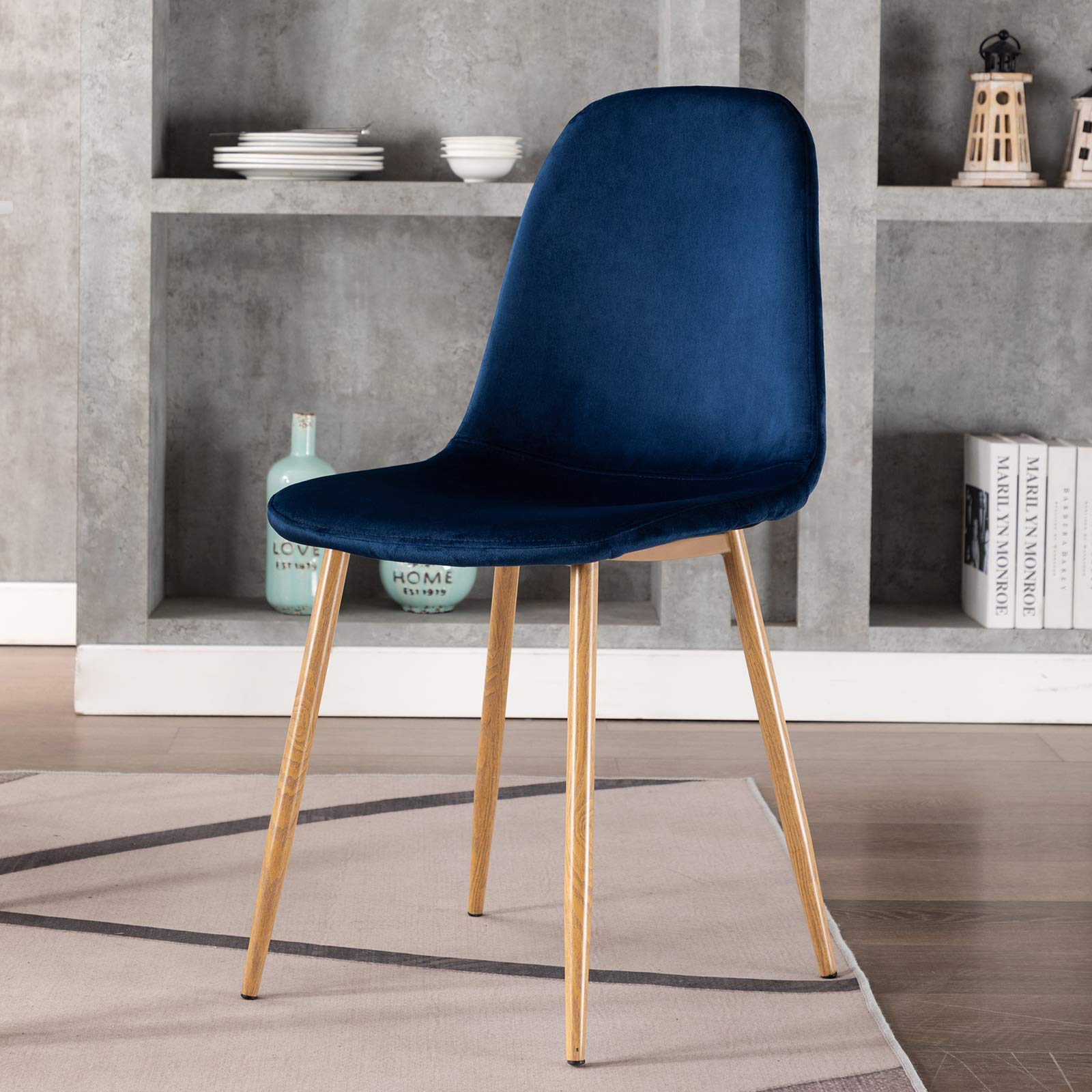 Mid Century Modern Dining Chairs Set of 4 - Velvet Upholstered Accent Chairs with Flannelette Cushion & Metal Legs for Kitchen, Dining Room, Club or Guest Seating - Stylish & Comfortable Home Decor
